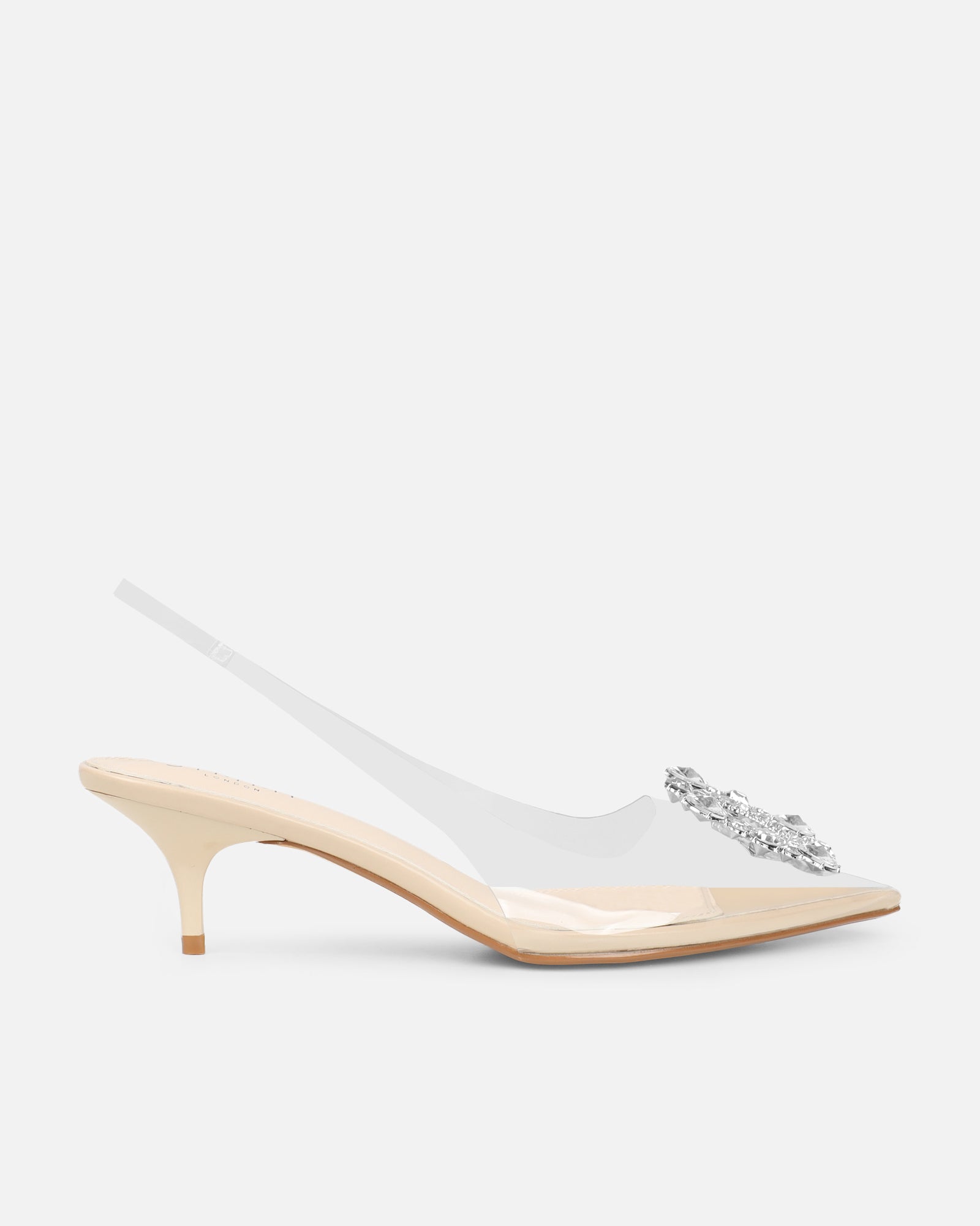Chara Clear Diamante Nude Low Court Shoes | SIMMI London