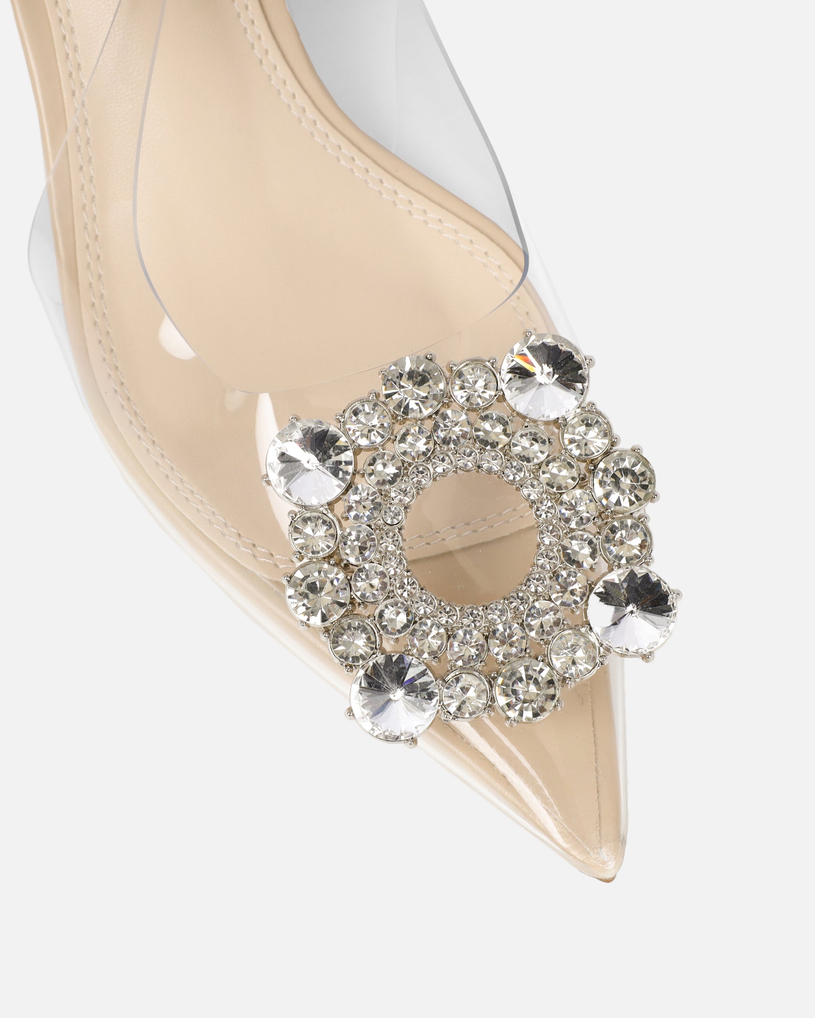 Chara Clear Diamante Nude Low Court Shoes | SIMMI London