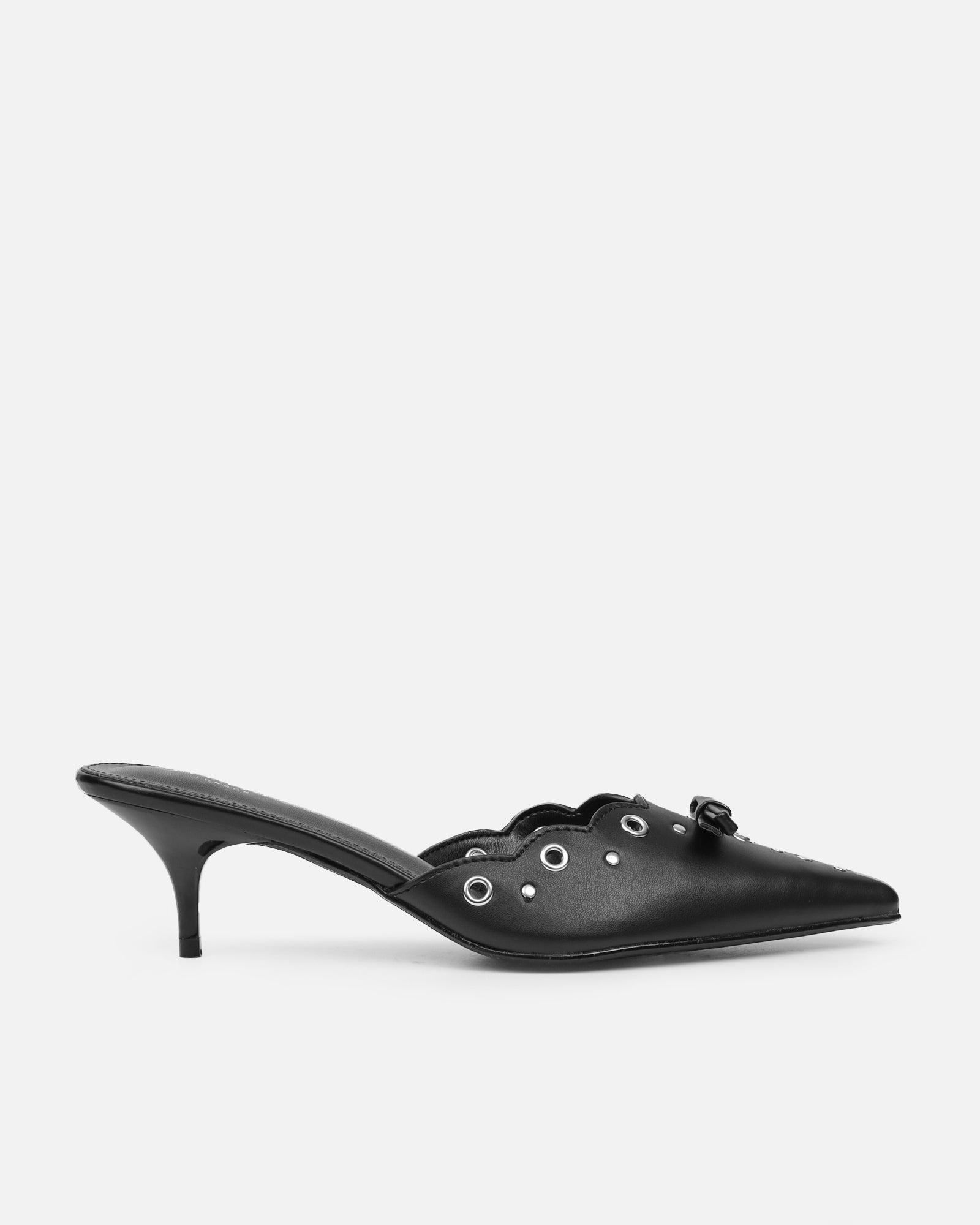 Skyes Black Eyelet Detail Low Heel Court Shoes | SIMMI London