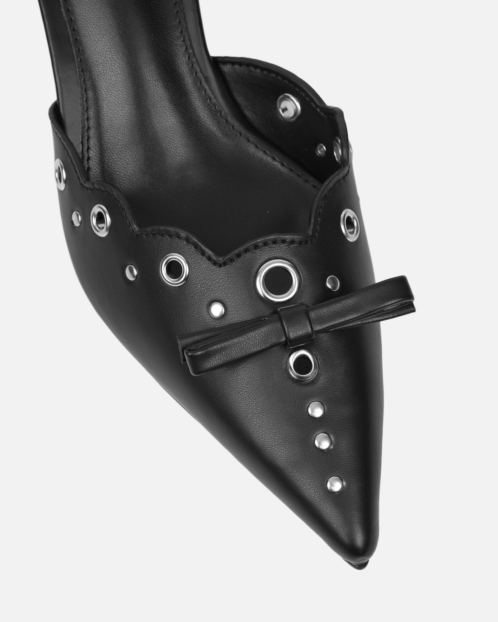 Skyes Black Eyelet Detail Low Heel Court Shoes | SIMMI London