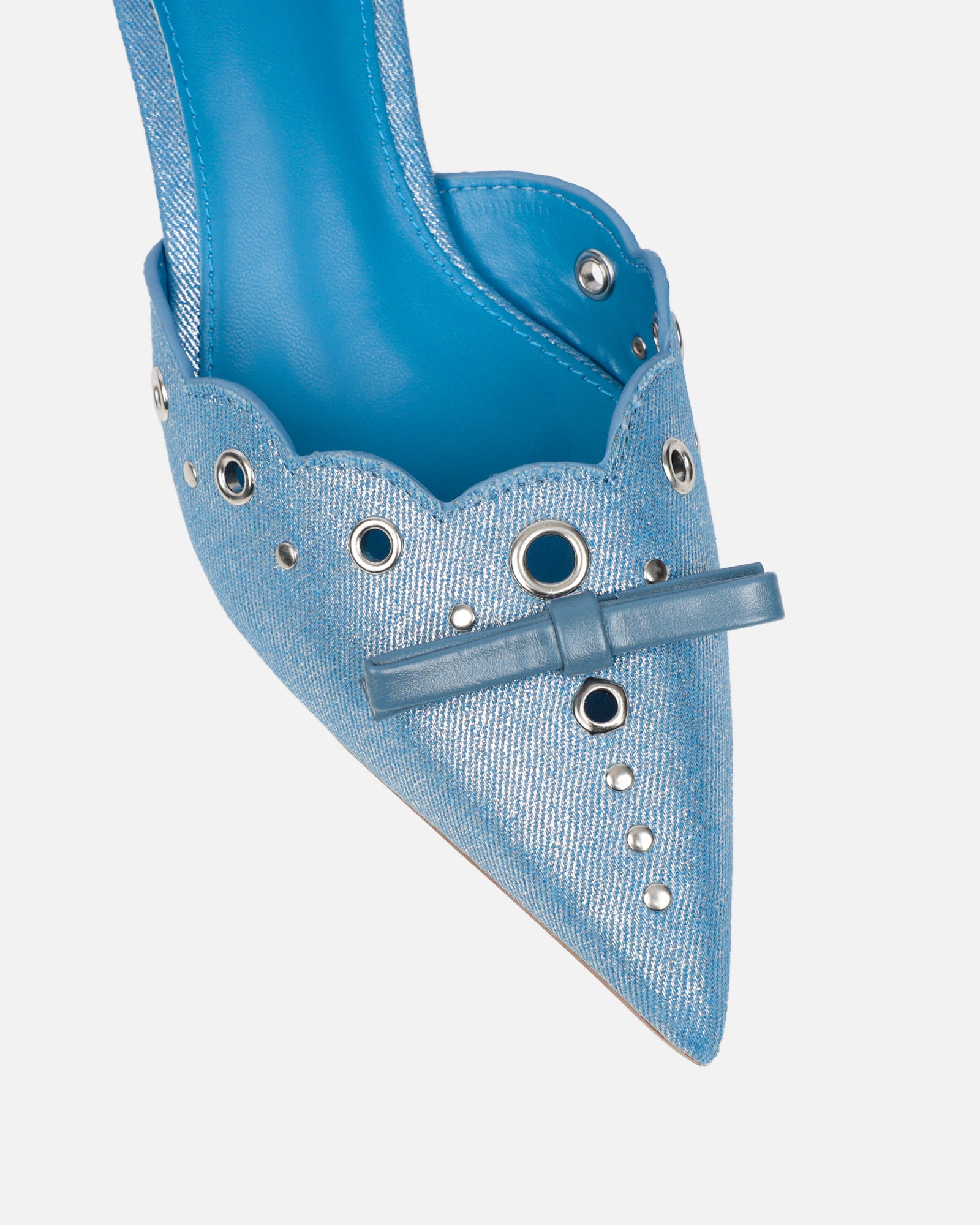 Skyes Metallic Denim Eyelet Detail Low Heel Court Shoes | SIMMI London