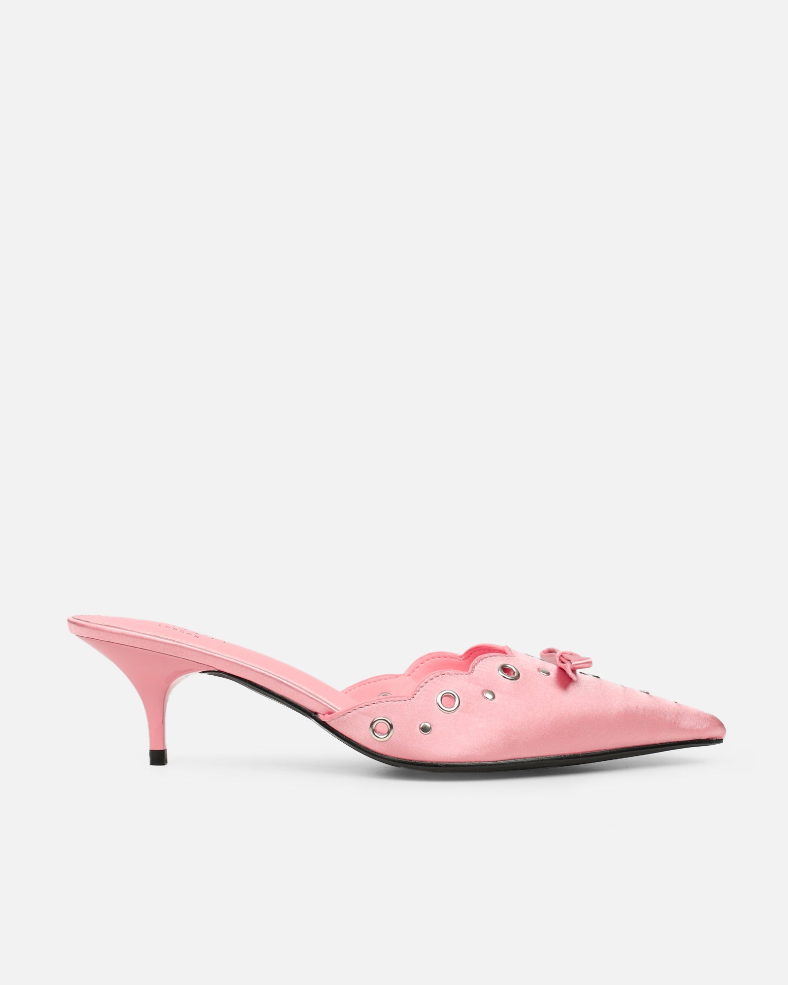 Skyes Pink Satin Eyelet Detail Low Heel Court Shoes | SIMMI London