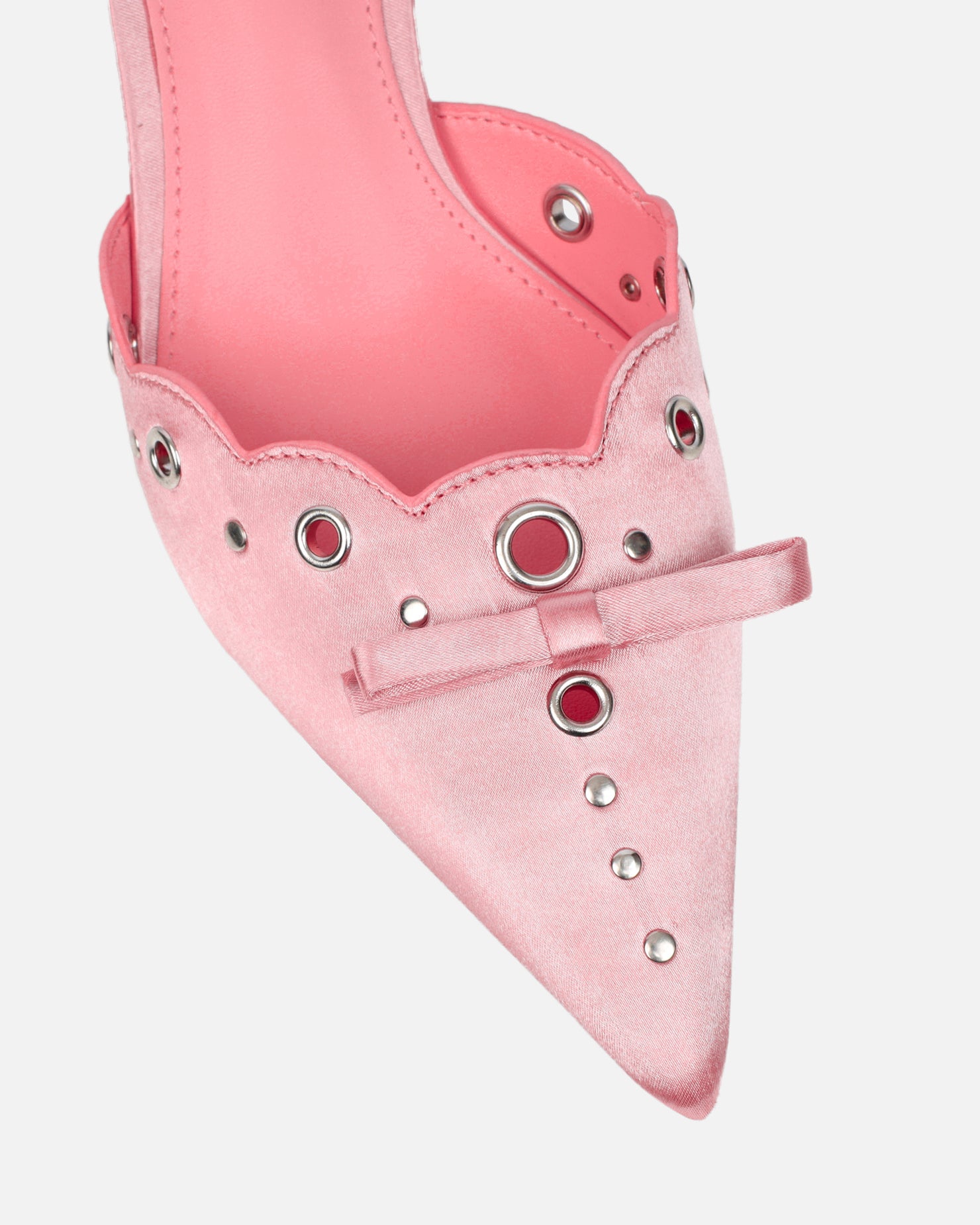 Skyes Pink Satin Eyelet Detail Low Heel Court Shoes | SIMMI London