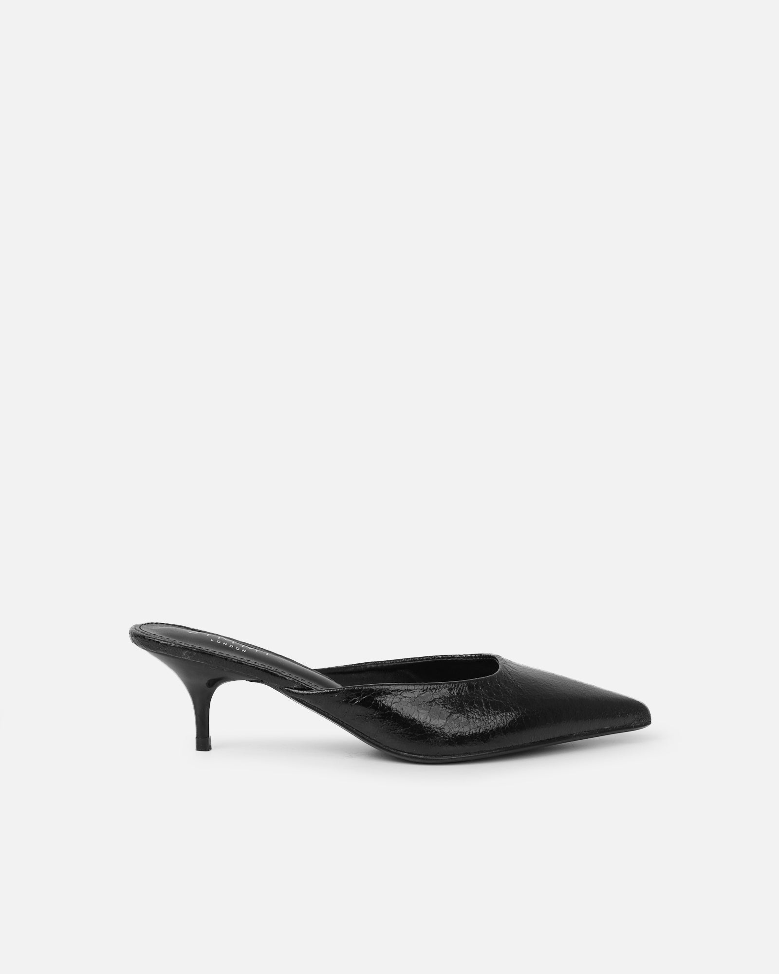 Carson Black Cracked Kitten Heeled Mules | SIMMI London