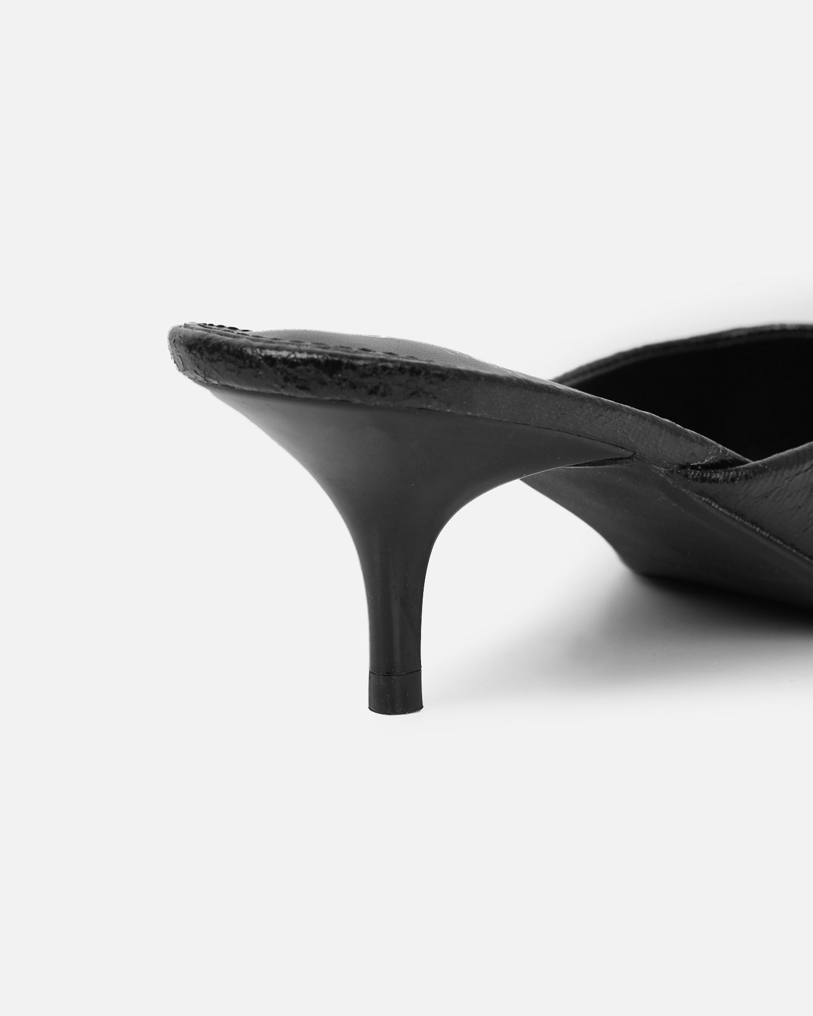 Carson Black Cracked Kitten Heeled Mules | SIMMI London