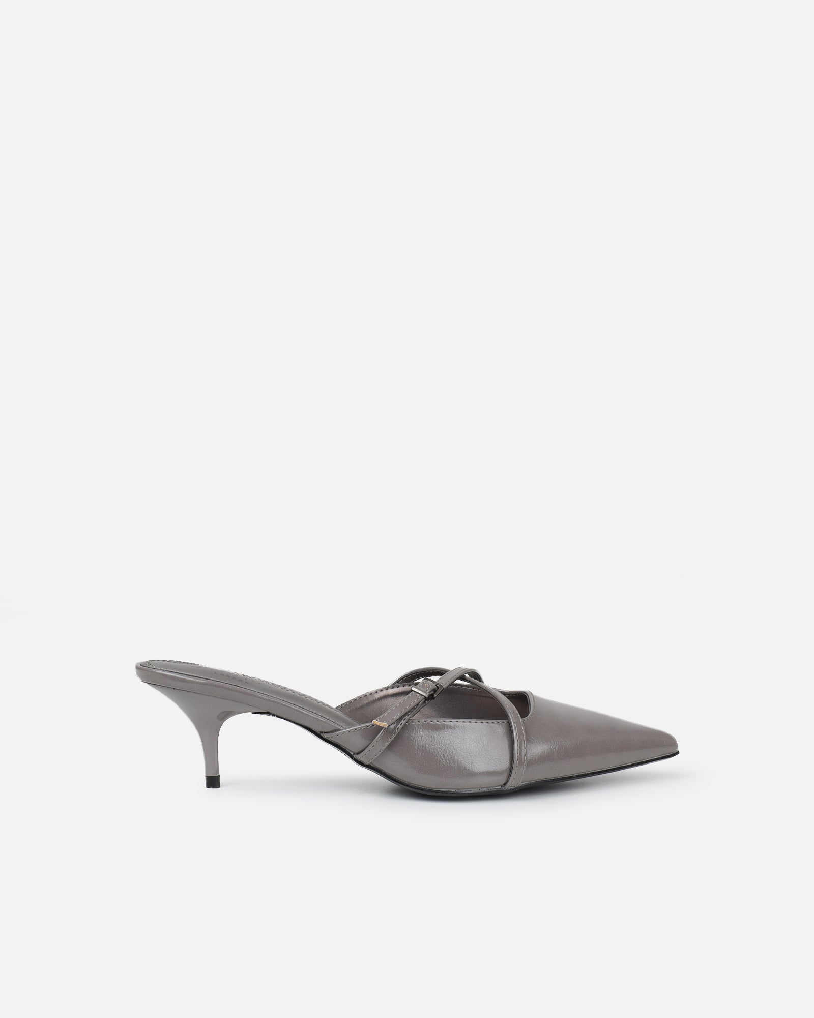 Char grey low heel buckle mules | SIMMI London