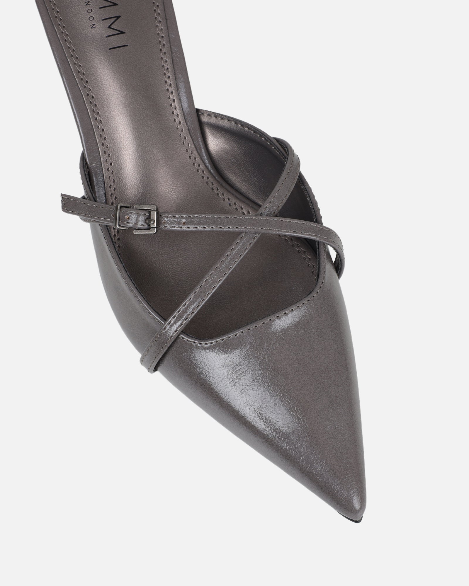 Char grey low heel buckle mules | SIMMI London
