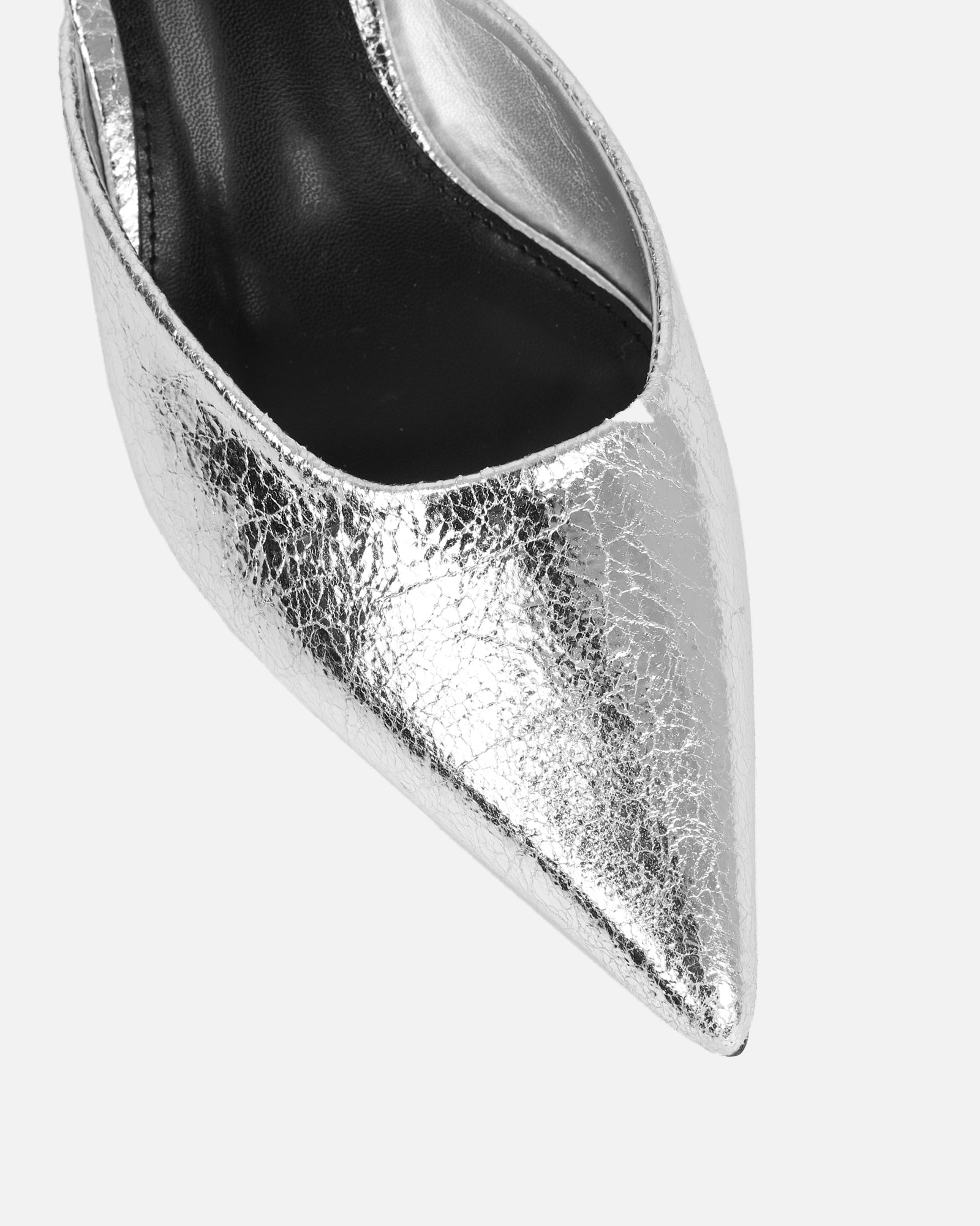 Carson Silver Cracked Kitten Heeled Mules | SIMMI London
