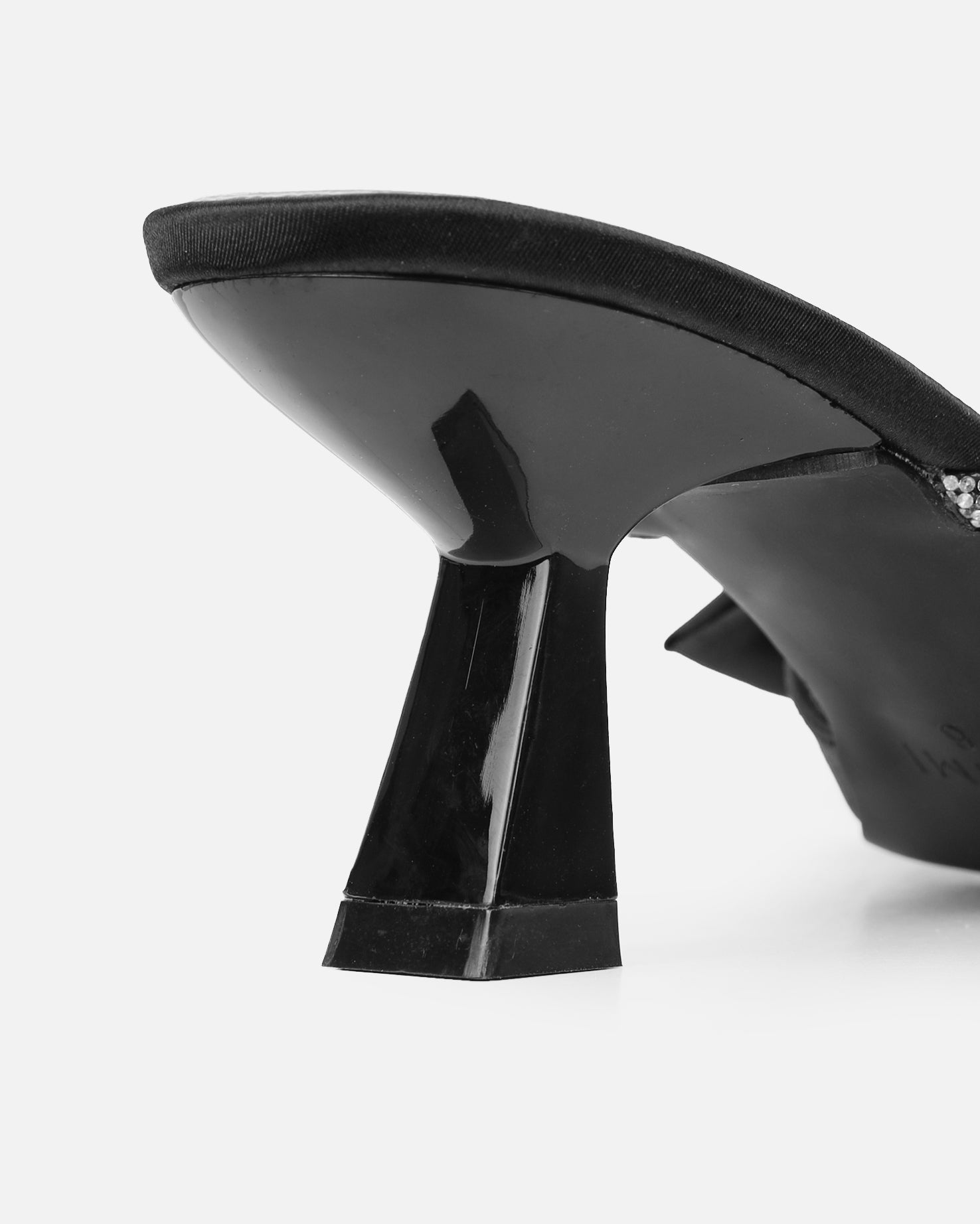 Chayaa  Black Satin Diamante Bow Low Heeled Sandals | SIMMI London