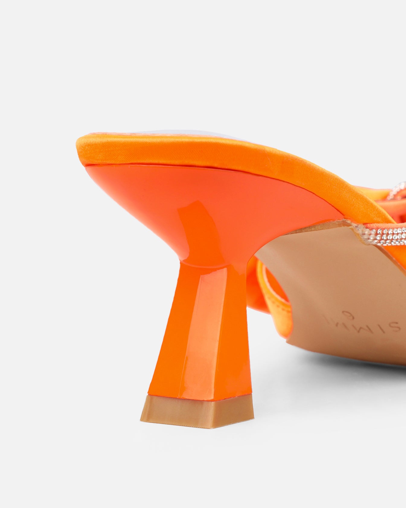 Chayaa Orange Satin Diamante Bow Low Heeled Sandals | SIMMI London