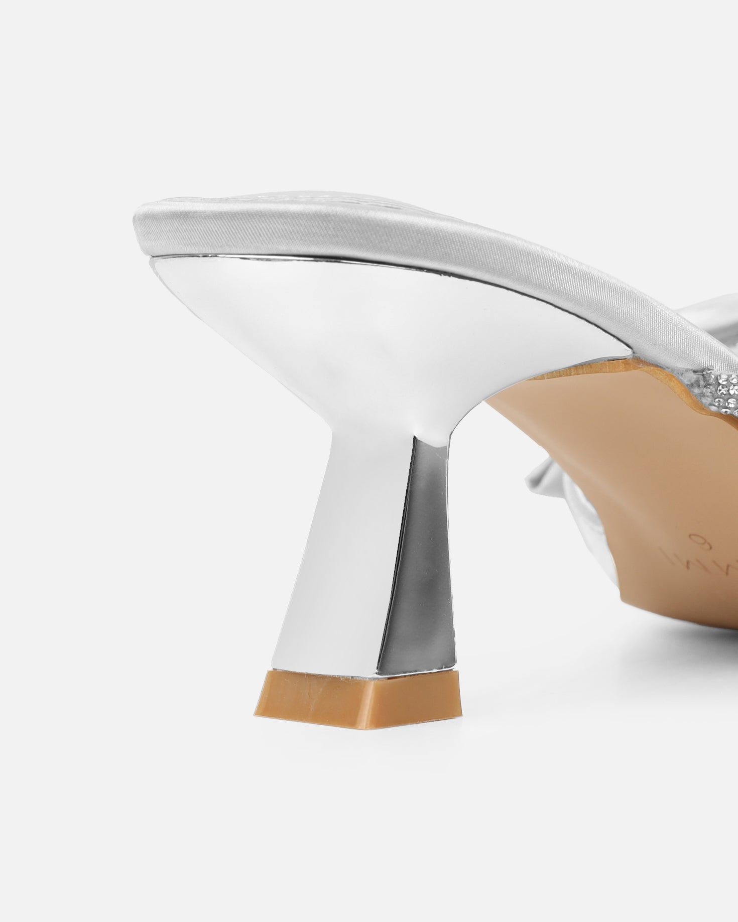 Chayaa silver satin diamante bow low heeled sandals | SIMMI London