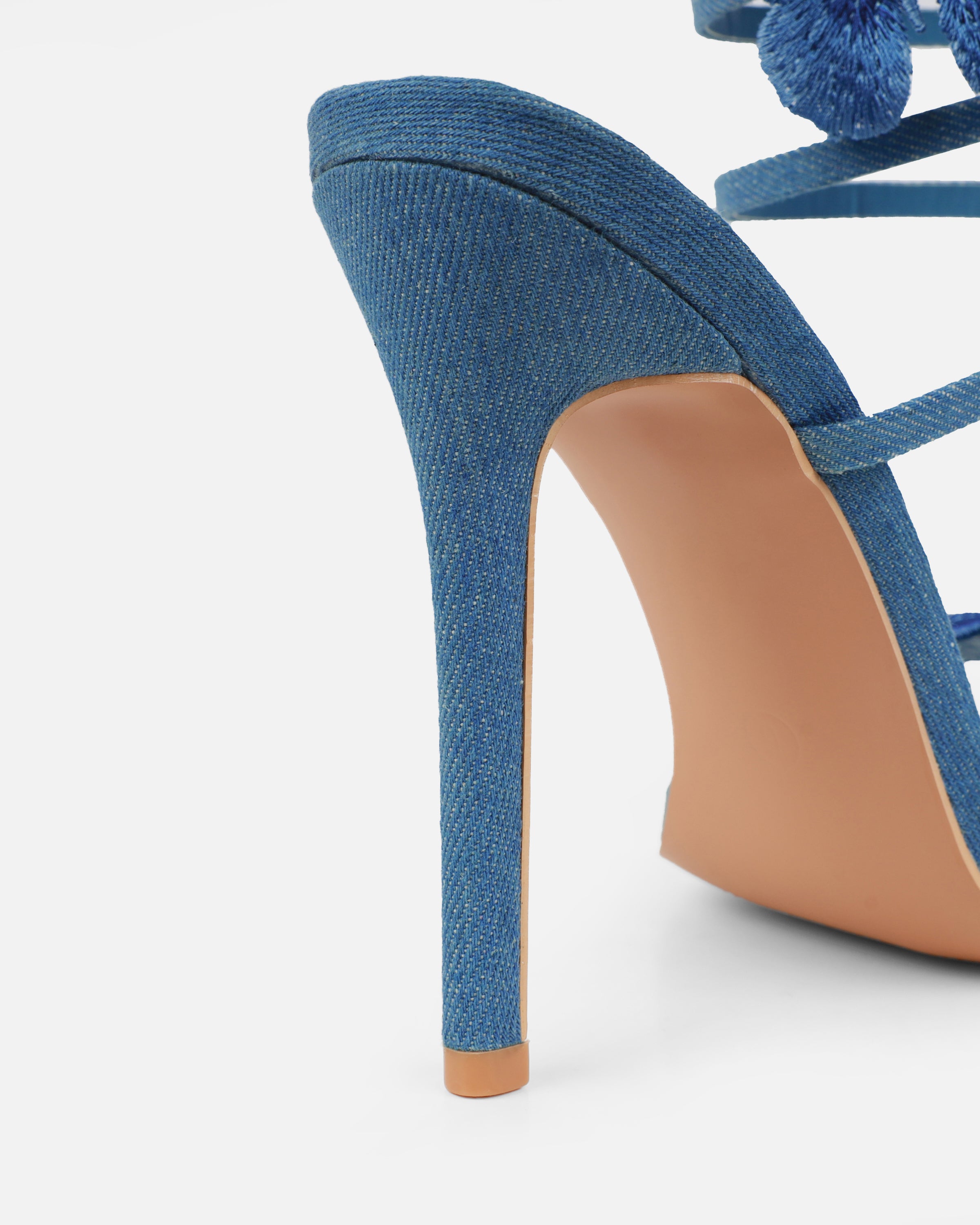 Chenoa Blue Denim Butterfly Spiral Sandals | SIMMI London