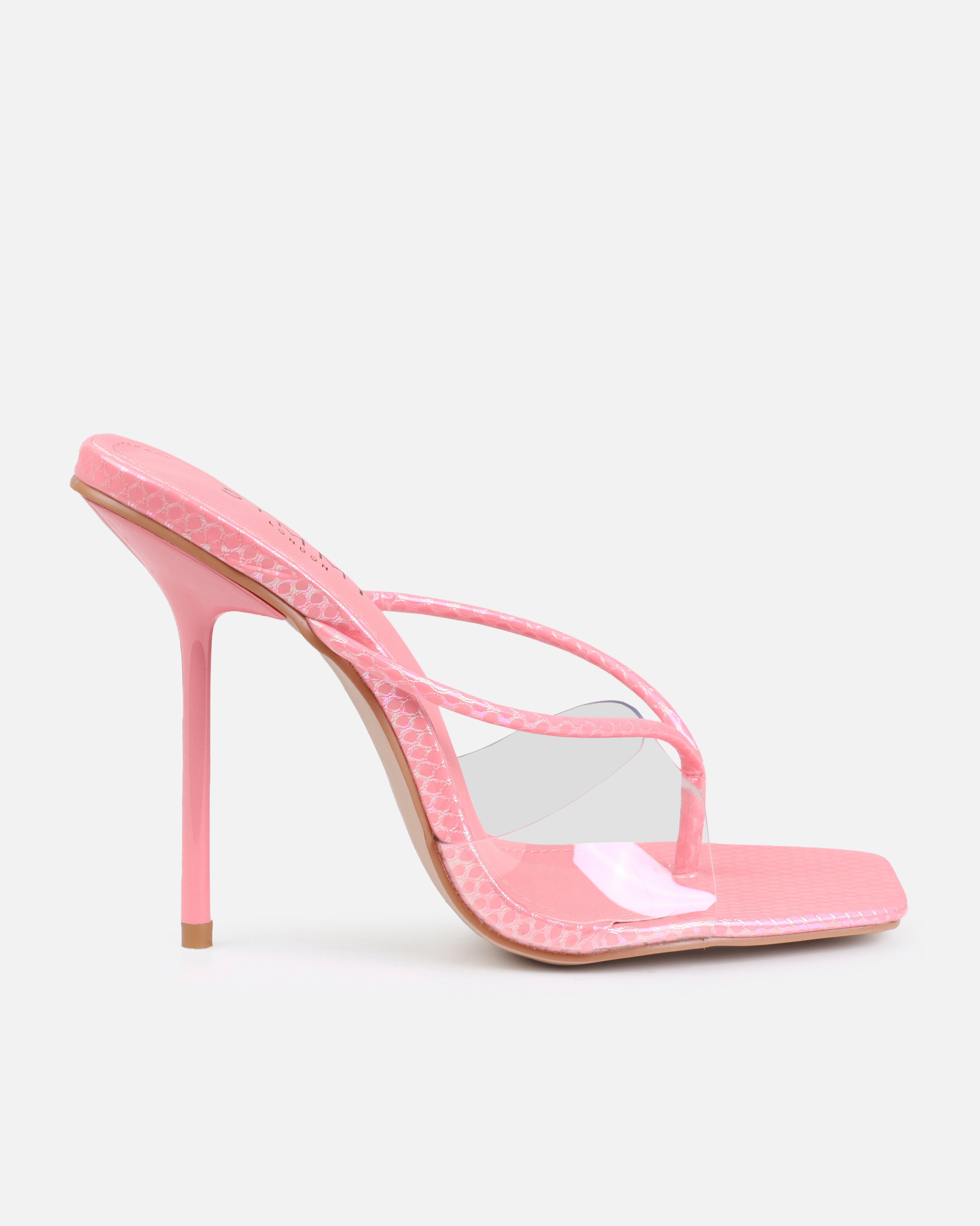 Chita Pink Faux Snake Print Clear Toe Thong Mules | SIMMI London