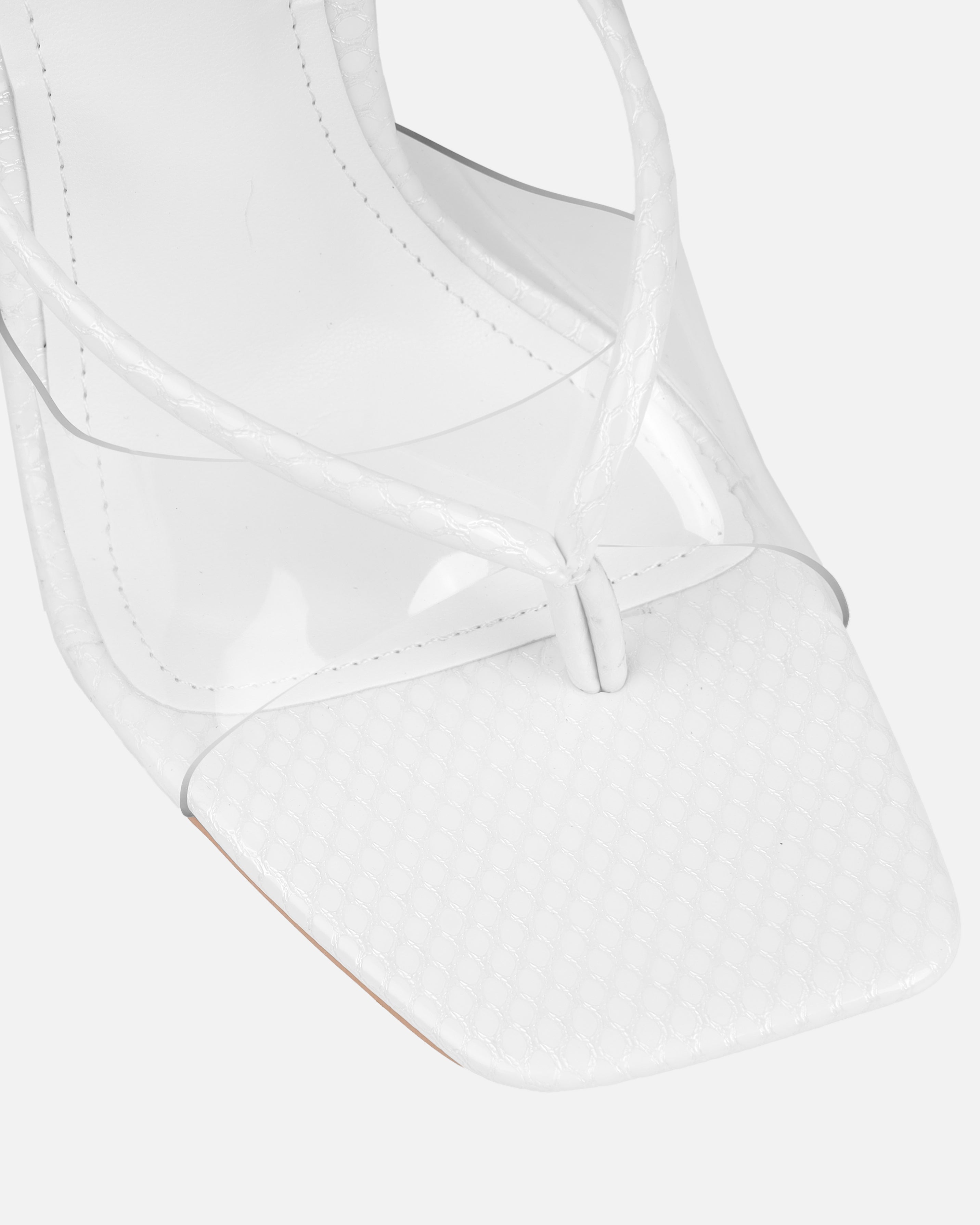 Chita White Faux Snake Print Clear Toe Thong Mules | SIMMI London