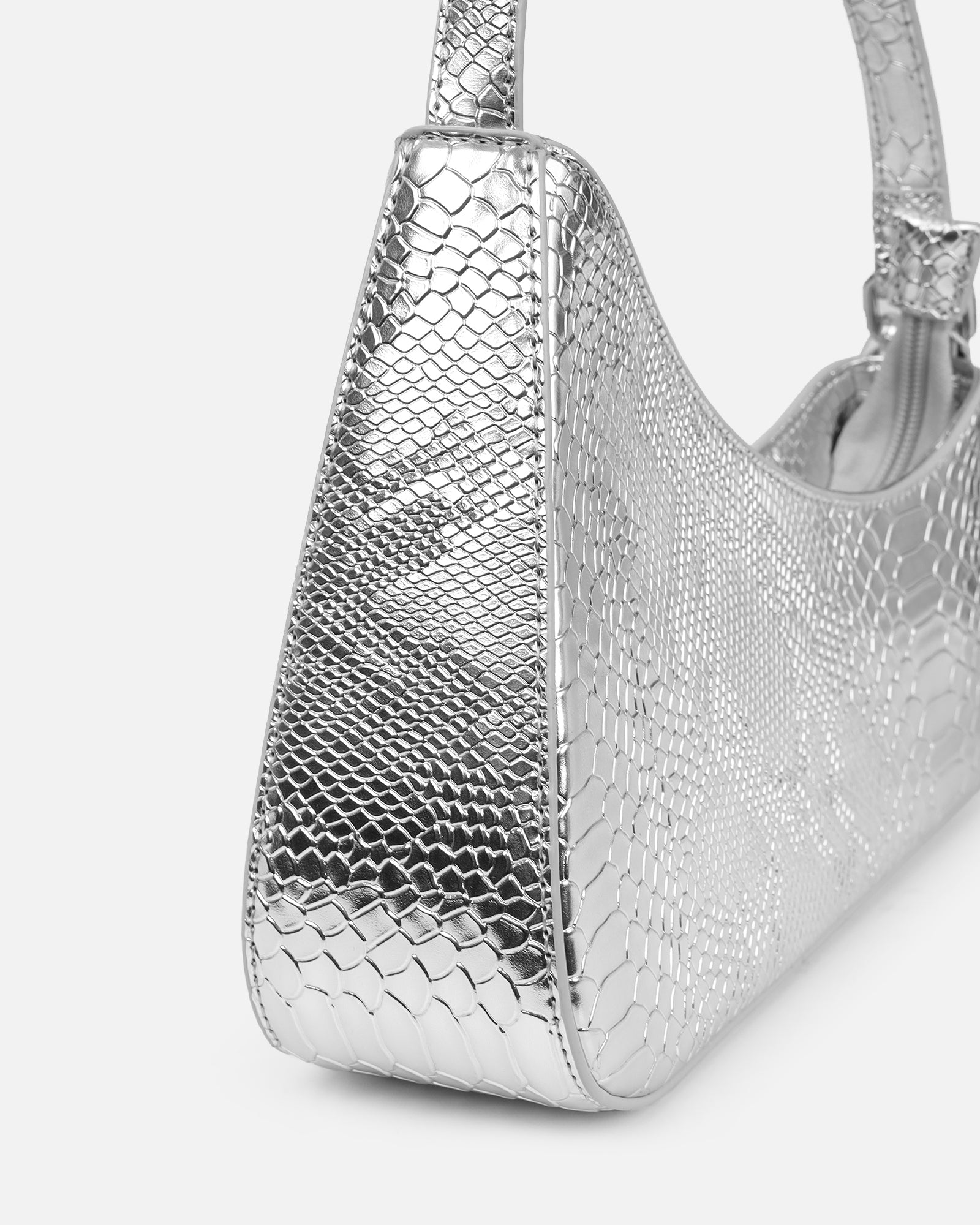 Cinzia Silver Snake Effect Shoulder Bag | SIMMI London