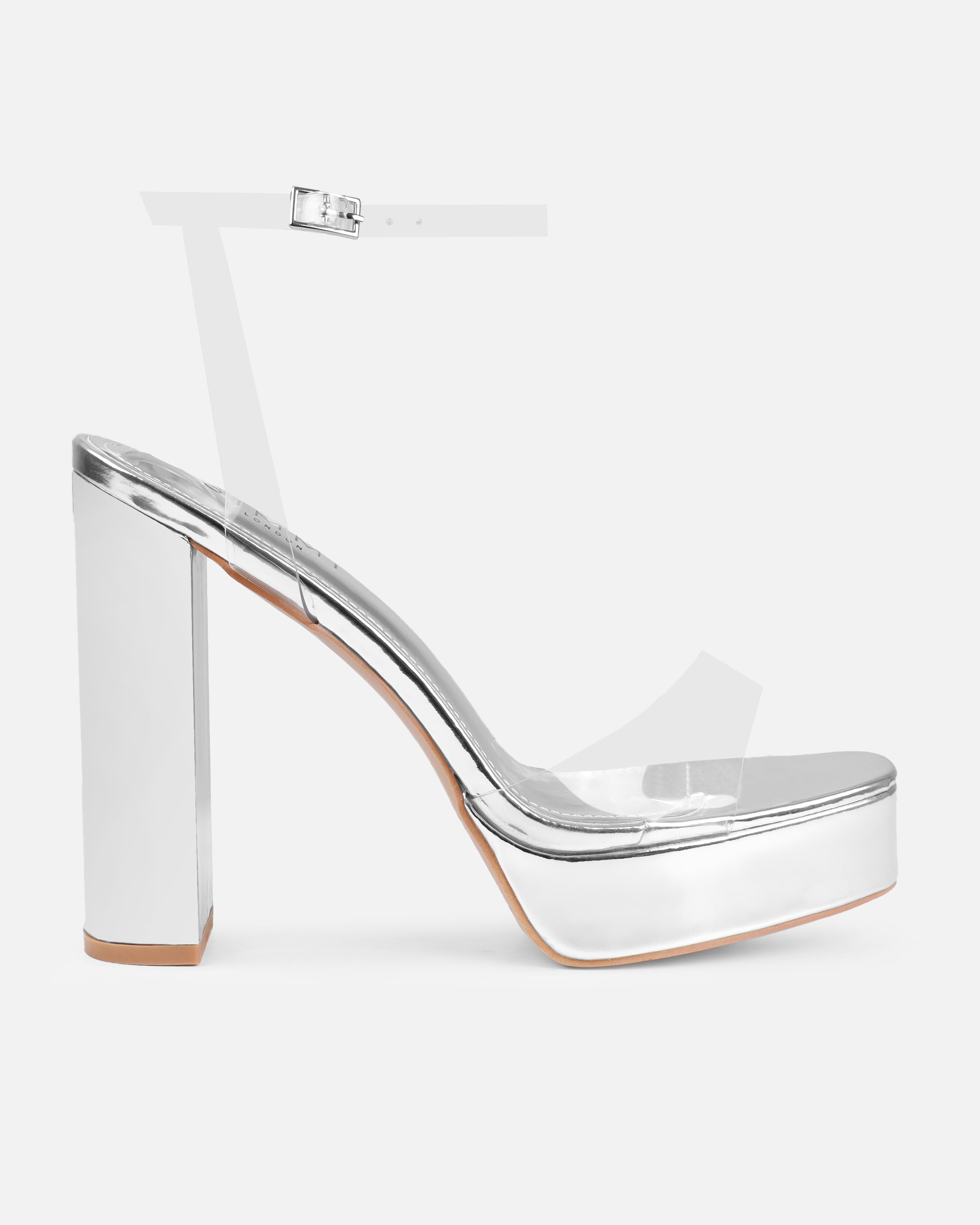 Monifa Silver Clear Platform Block Heels | SIMMI London