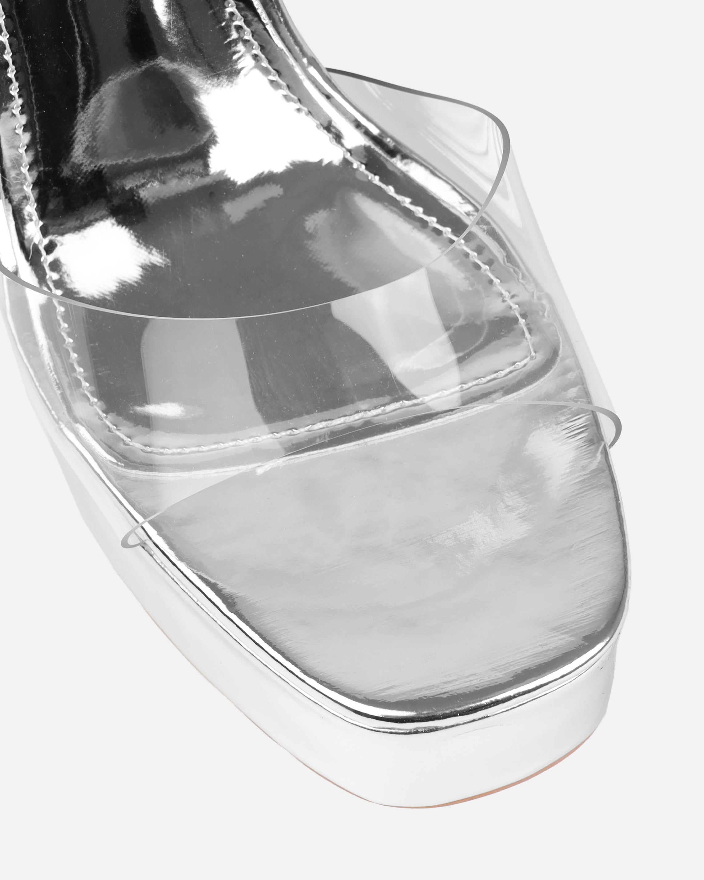 Monifa Silver Clear Platform Block Heels | SIMMI London