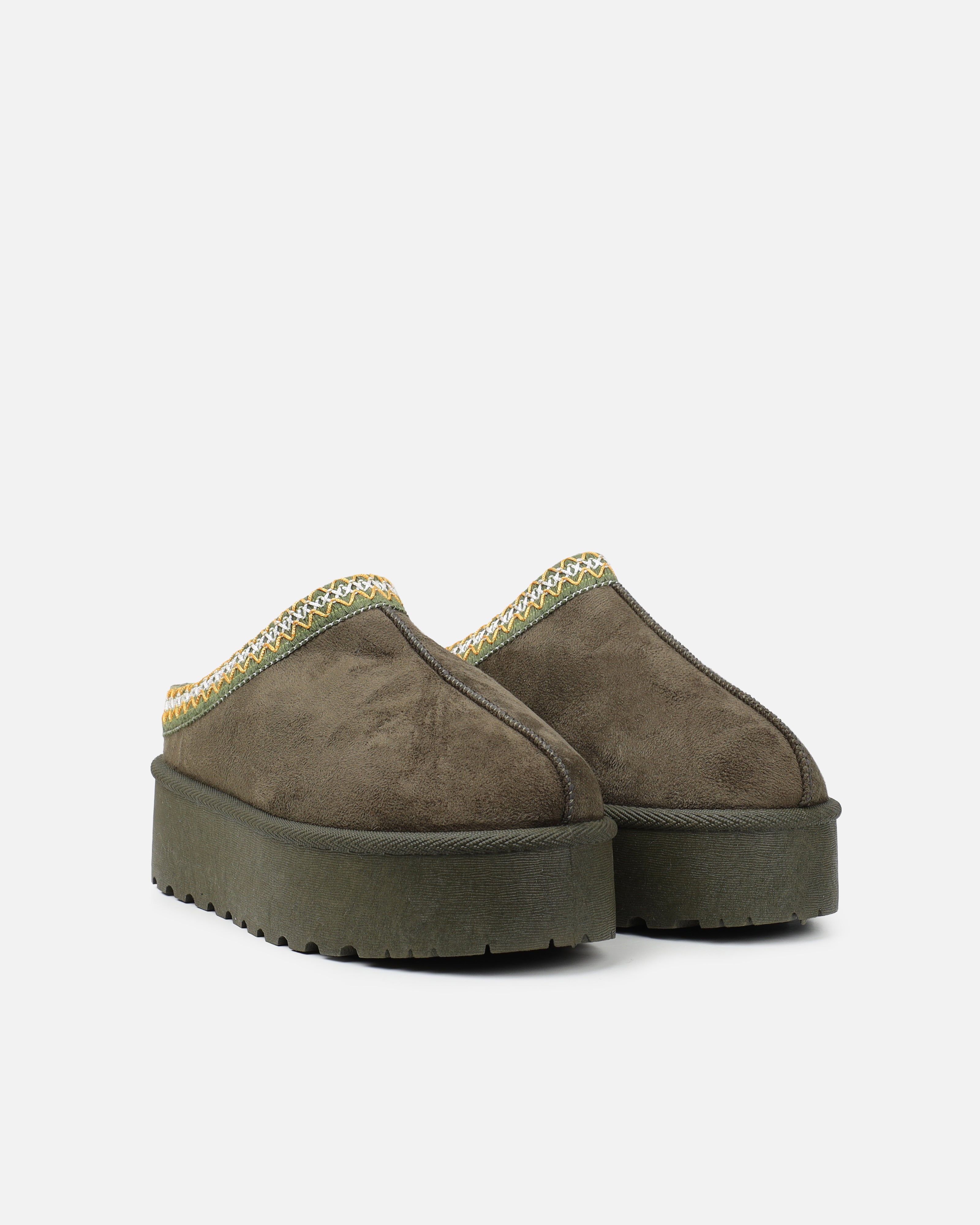 Coko Khaki Faux Suede Flatform | SIMMI London