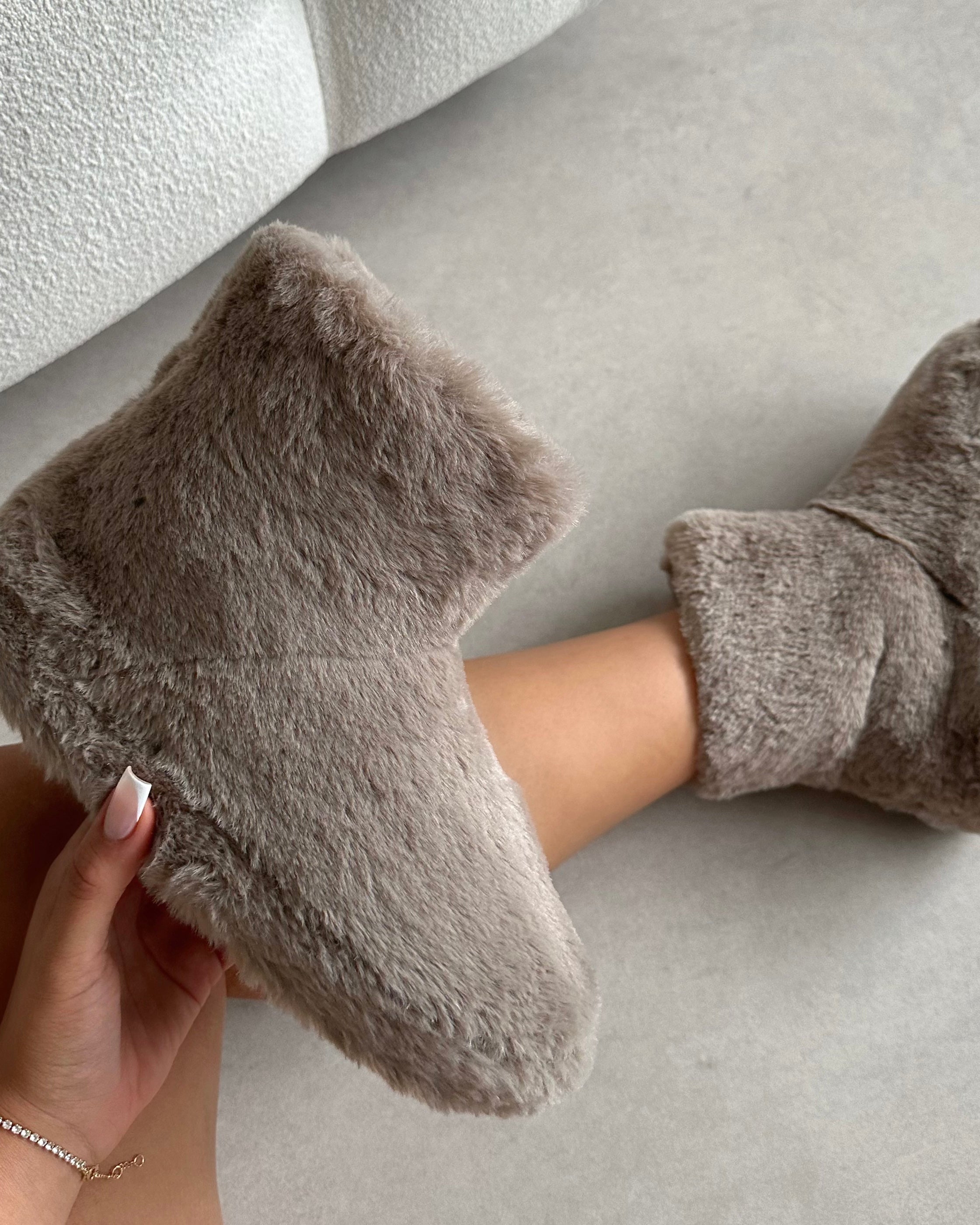 Comfy Mocha Fluffy Slipper Boots | SIMMI London