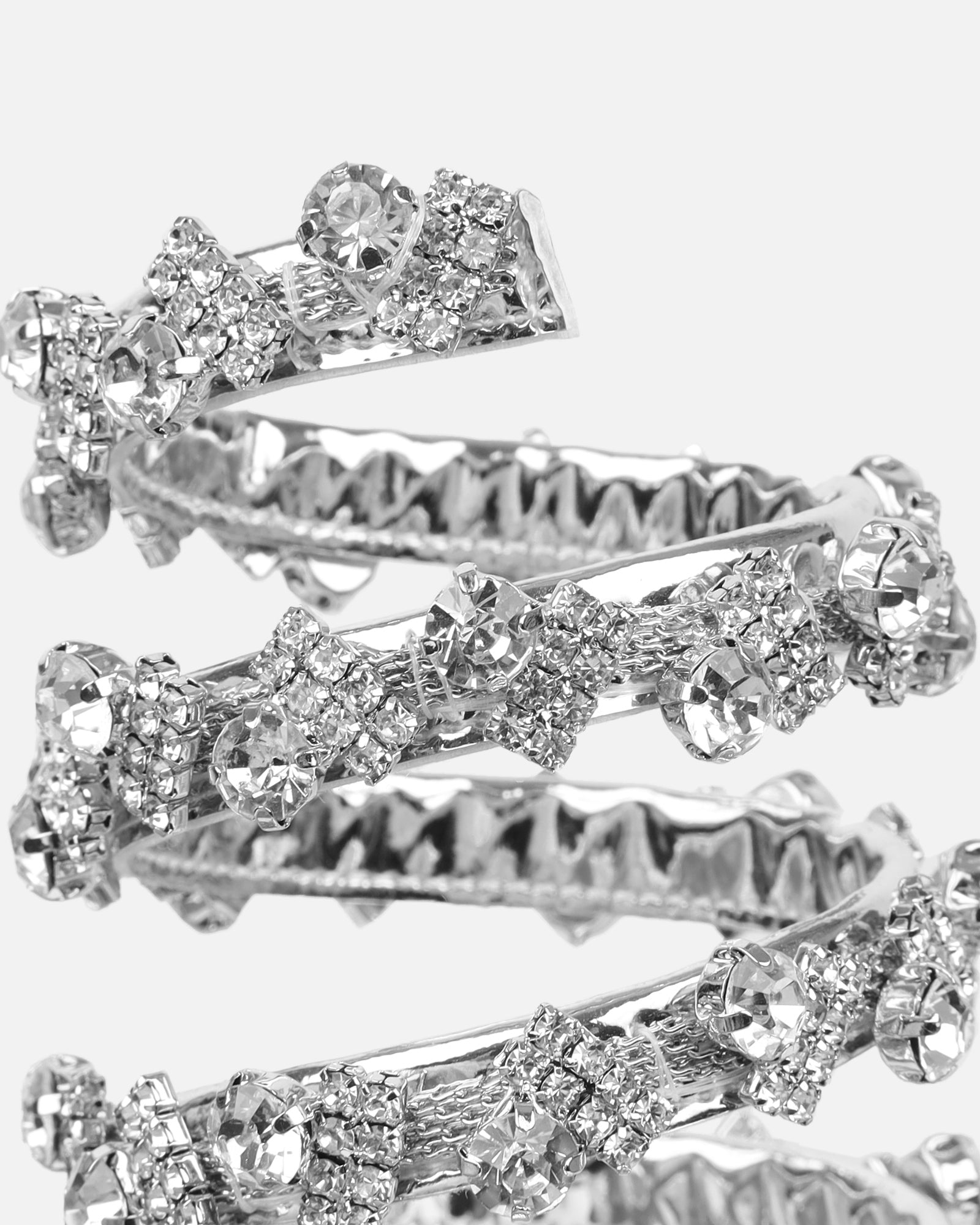 Cosmic silver mirror diamante spiral sandals | SIMMI London