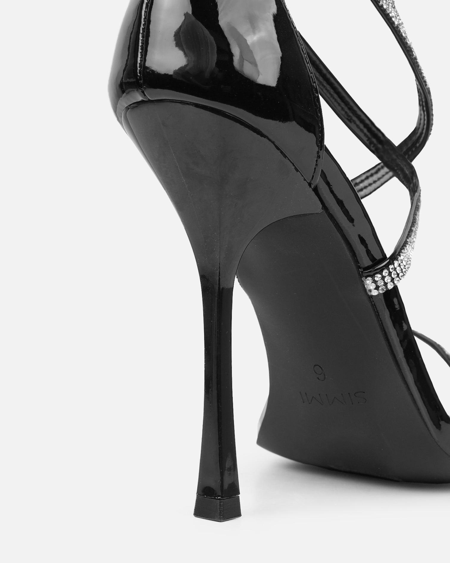 Laveen Black Patent Diamante Tie Up Heeled Sandals | SIMMI London