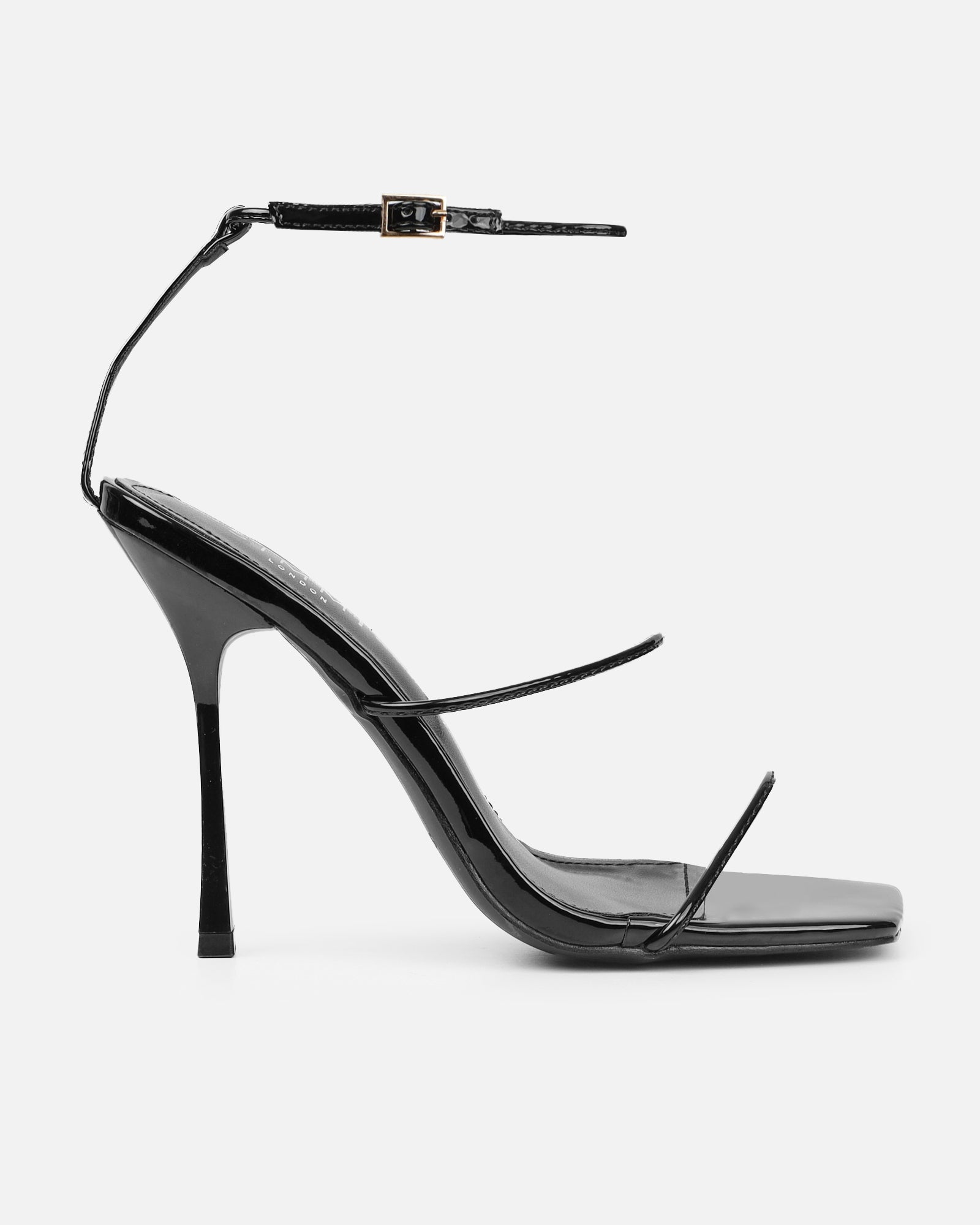 Neeli Black Patent Triple Strap Heeled Sandals | SIMMI London