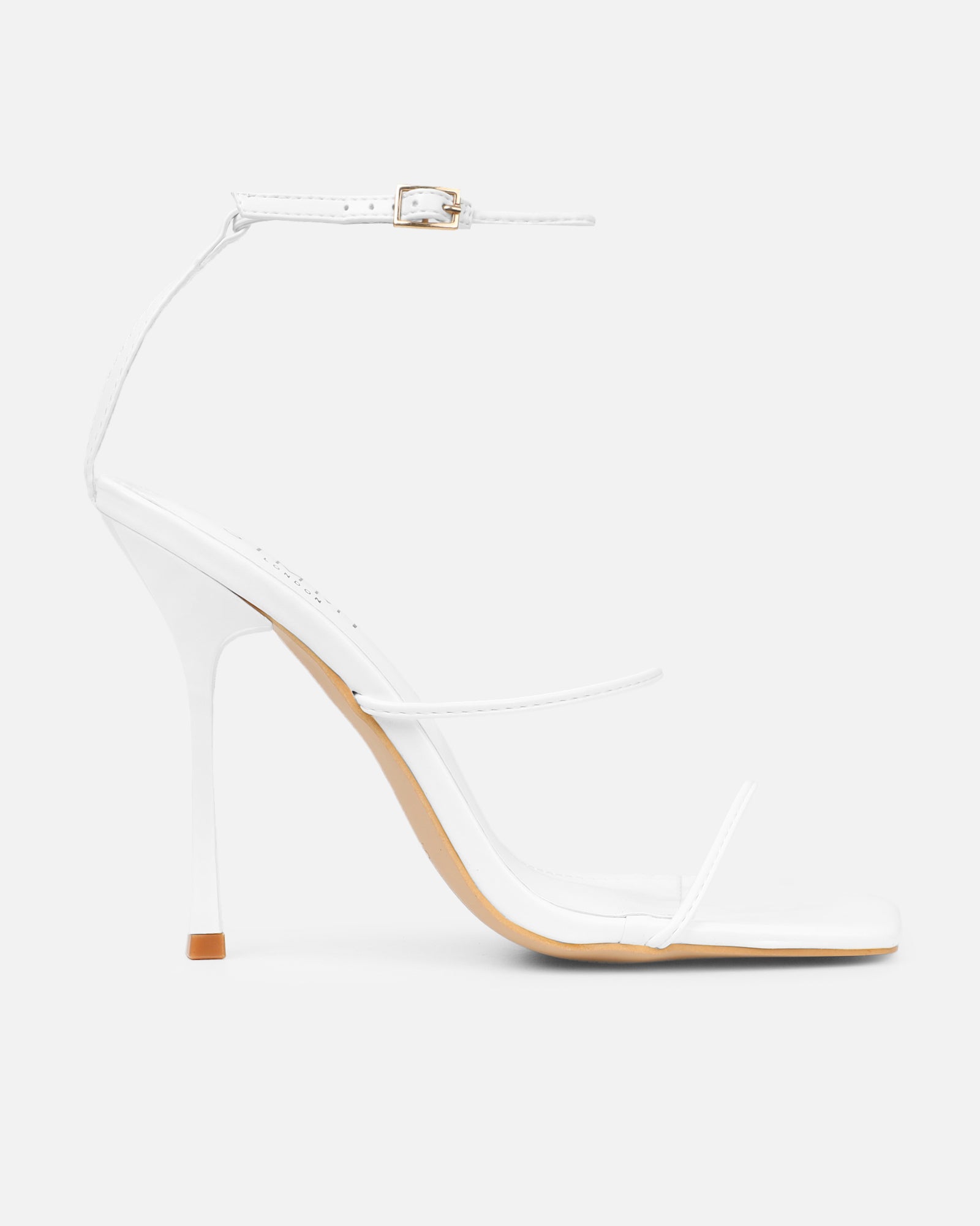 Neeli White Triple Strap Heeled Sandals | SIMMI London