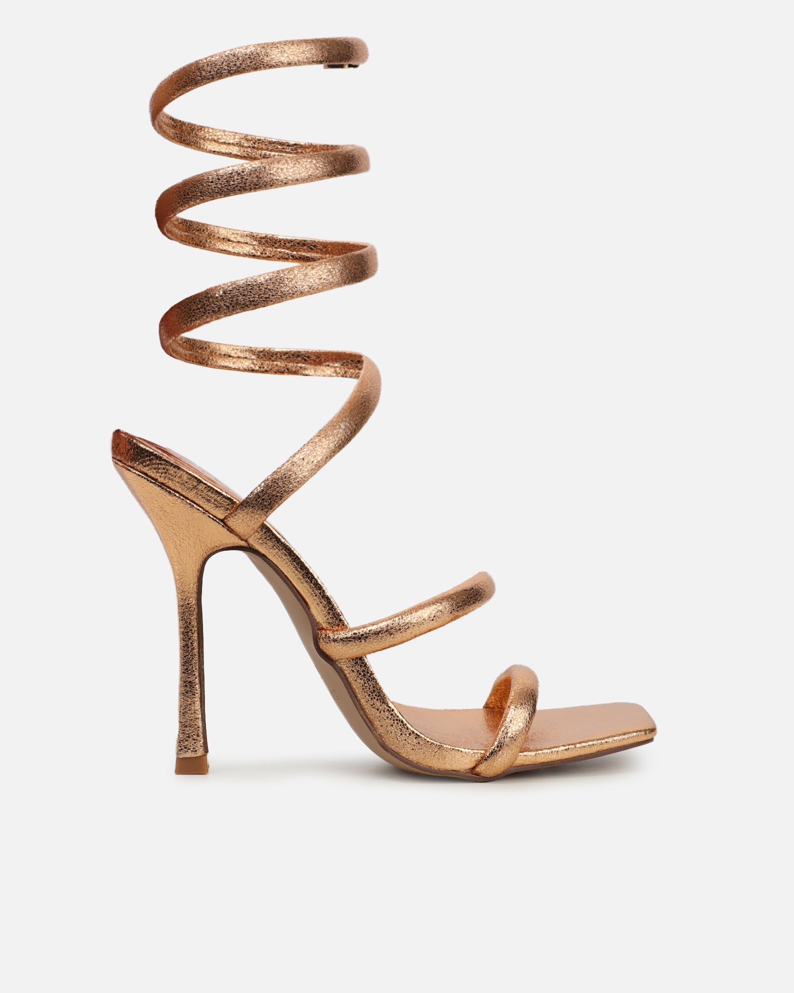 Corrina Bronze Metallic Spiral Heeled Sandals| SIMMI London