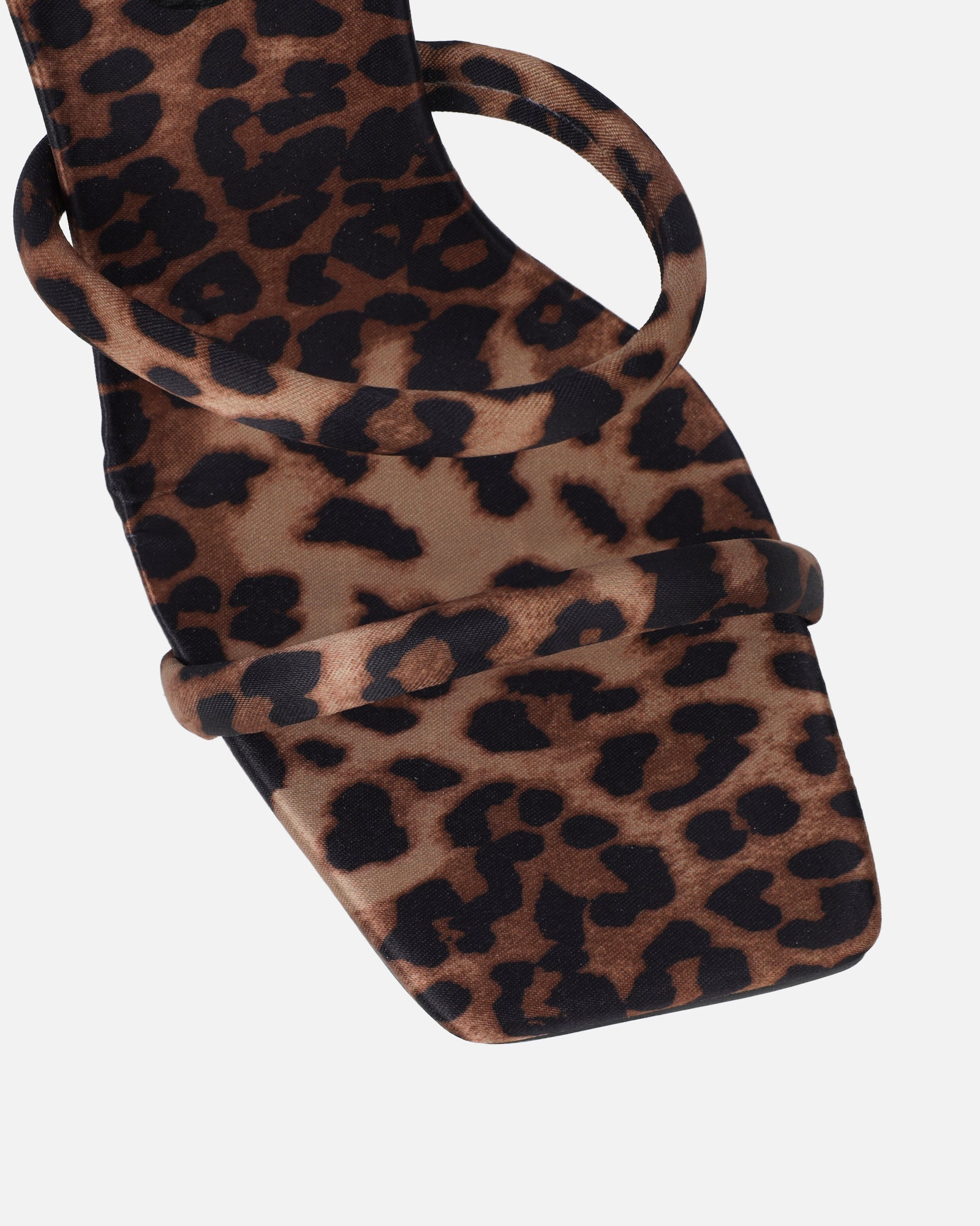 Corrina Leopard Satin Spiral Heeled Sandals | SIMMI London