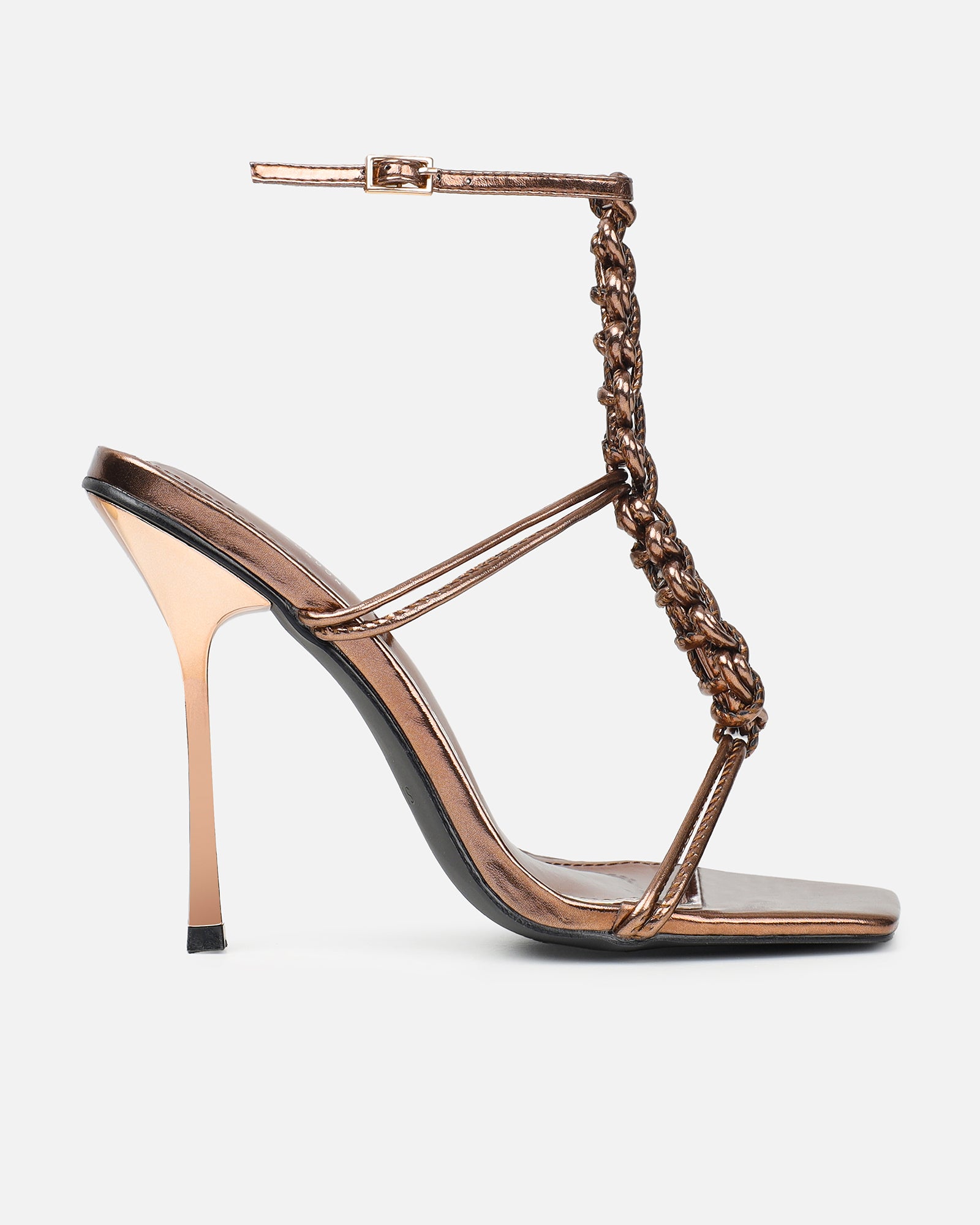 Cemile bronze metallic braided heeled sandals | SIMMI London