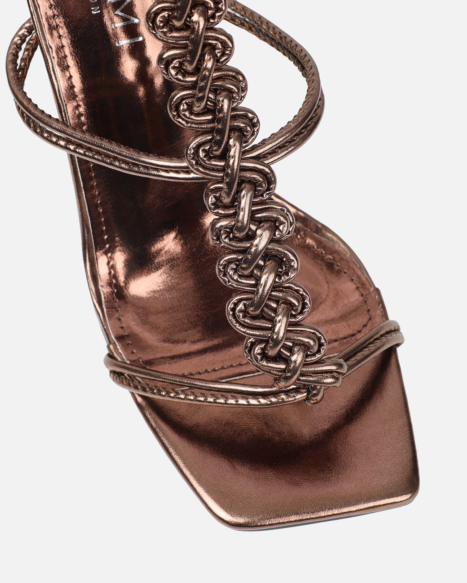 Cemile bronze metallic braided heeled sandals | SIMMI London