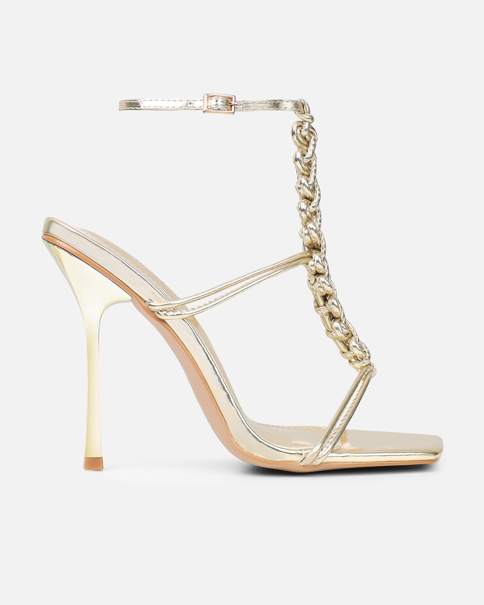 Cemile gold metallic braided heeled sandals | SIMMI London