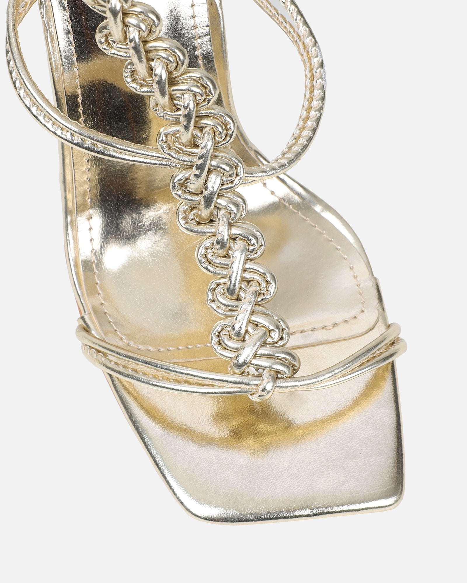 Cemile gold metallic braided heeled sandals | SIMMI London
