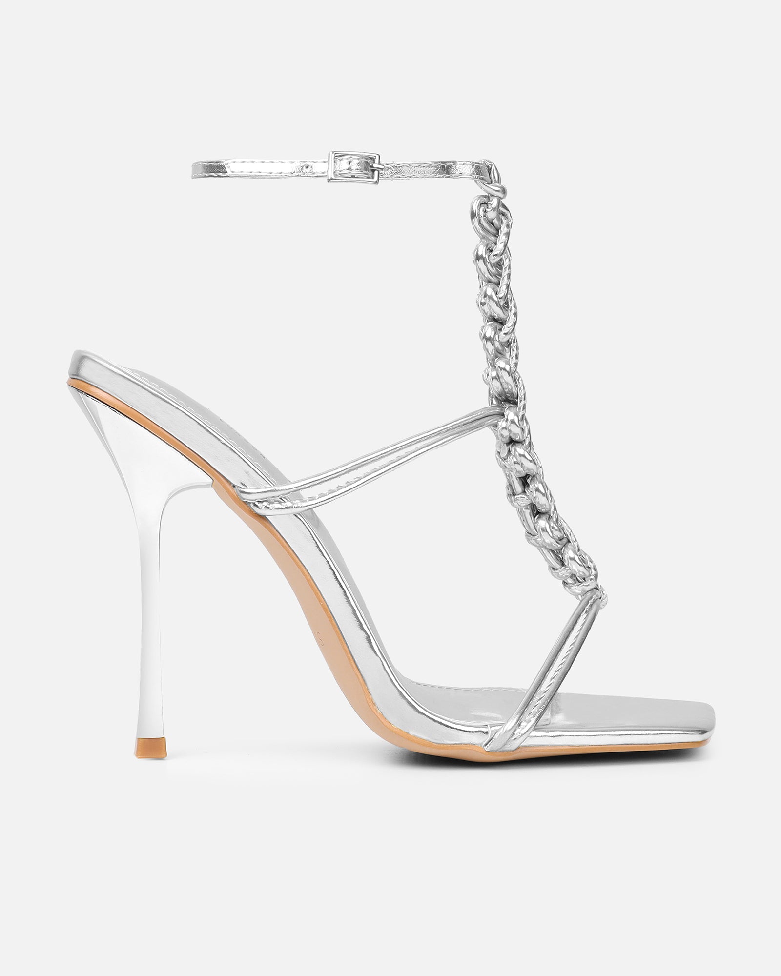 Cemile silver metallic braided heeled sandals | SIMMi London