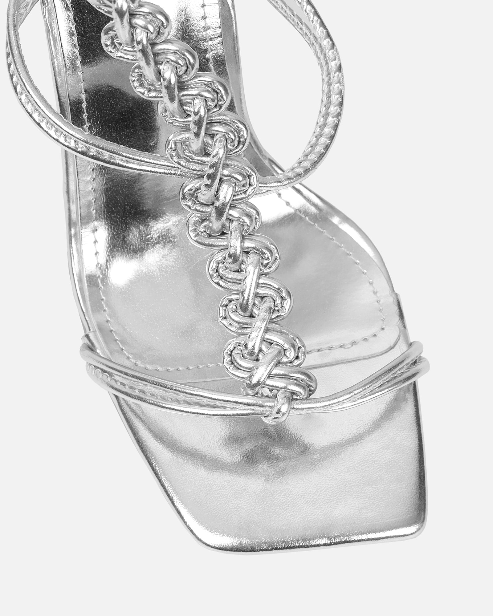 Cemile silver metallic braided heeled sandals | SIMMi London