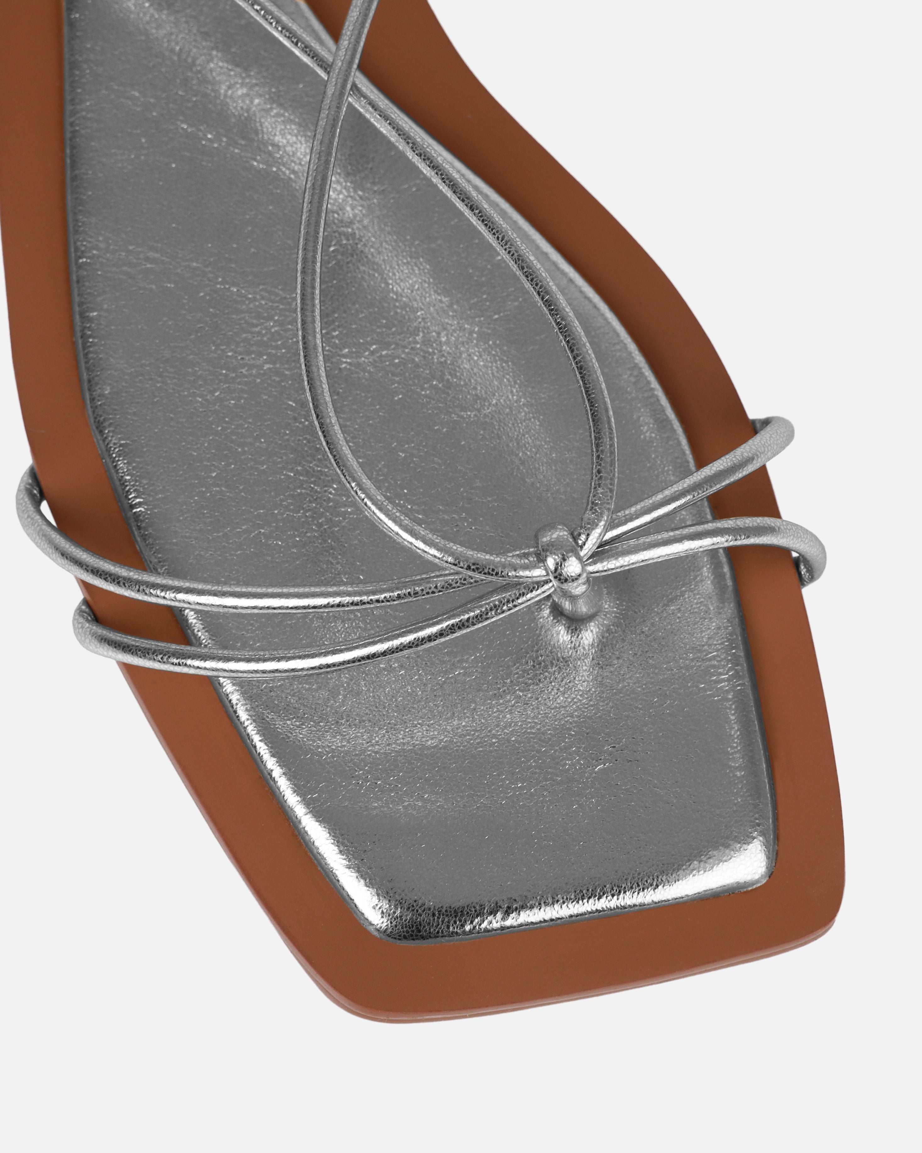 Cosmina Silver Metallic Lace Up Flat Sandals | SIMMI London