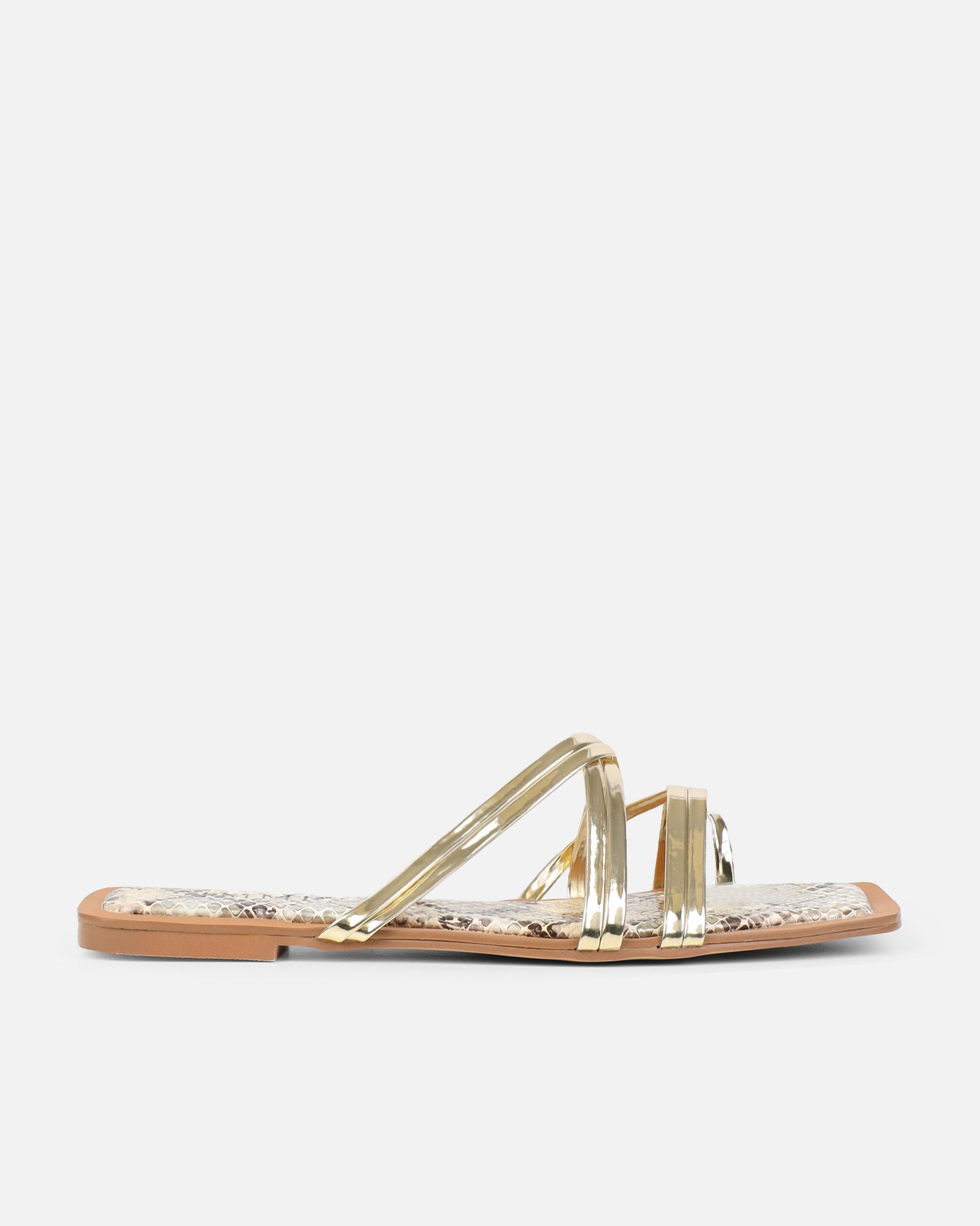 Amethyst gold snake effect flat sandals | SIMMI London
