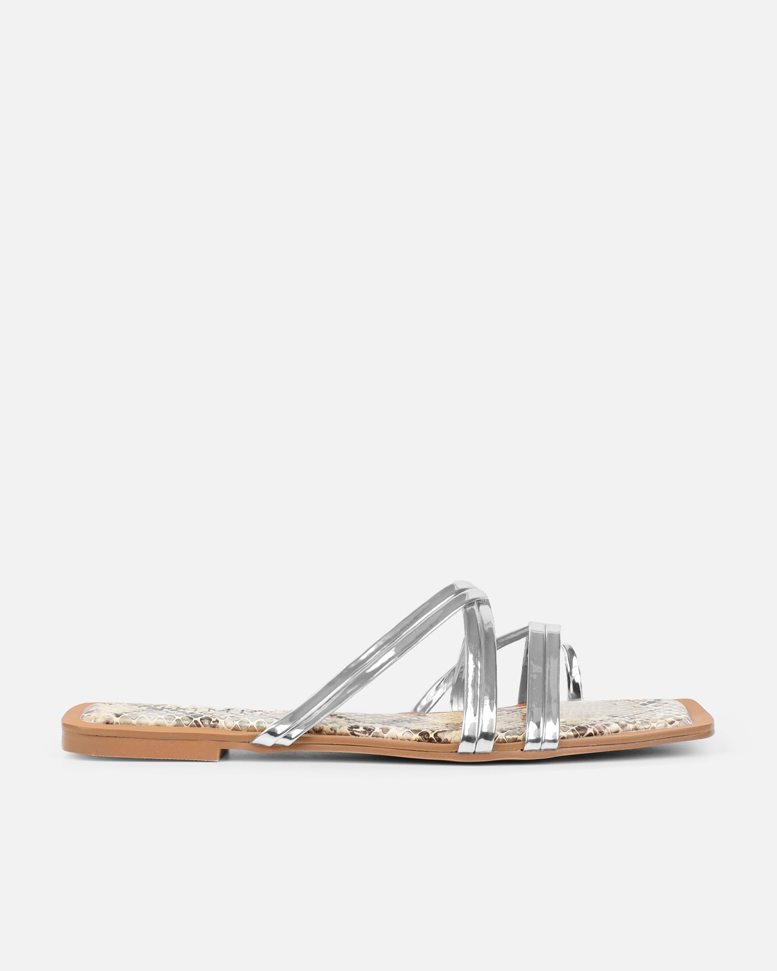 Amethyst silver snake effect flat sandals | SIMMI London