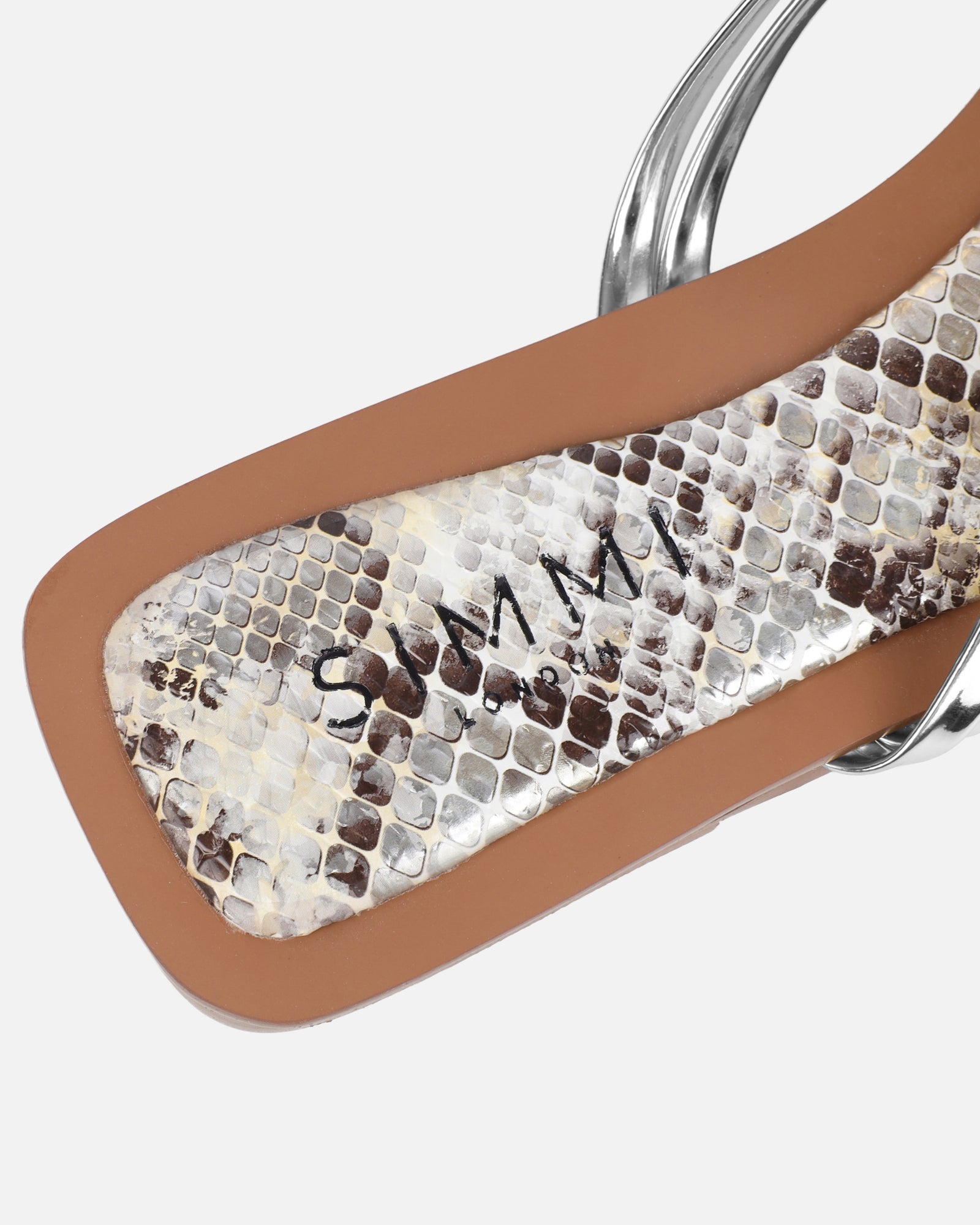 Amethyst silver snake effect flat sandals | SIMMI London