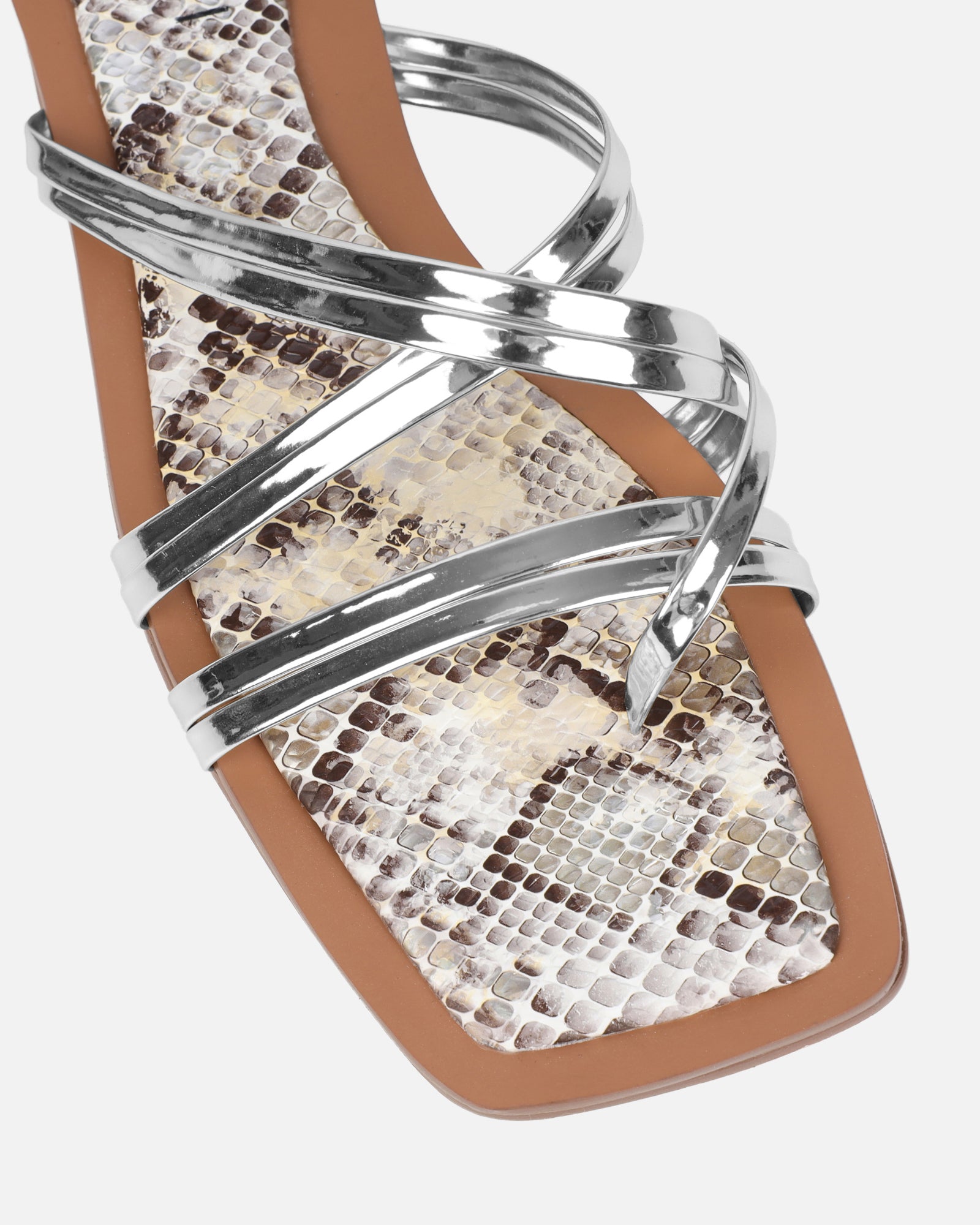 Amethyst silver snake effect flat sandals | SIMMI London