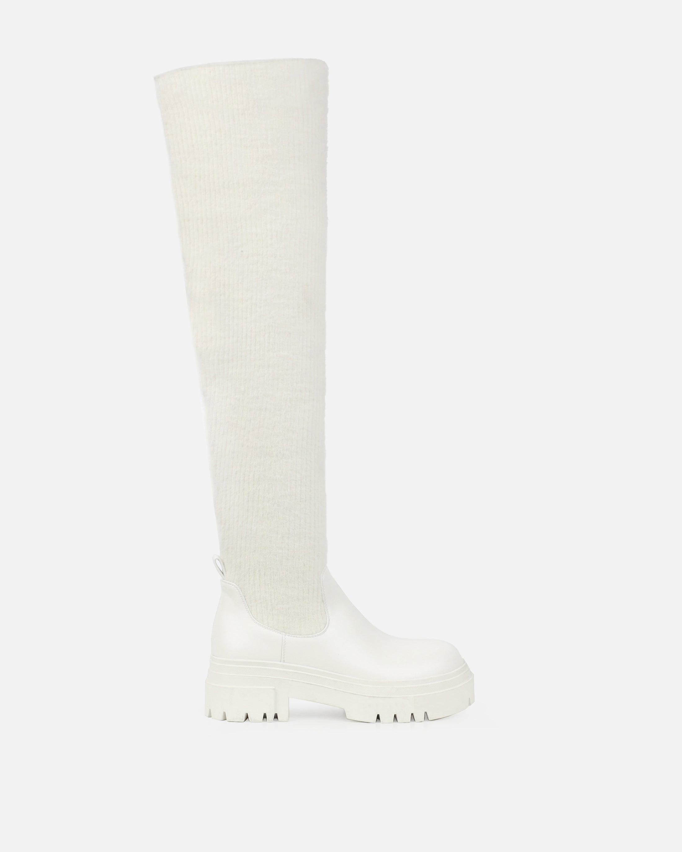 Stallone Cream Over The Knee Fluffy Sock Boots | SIMMI London