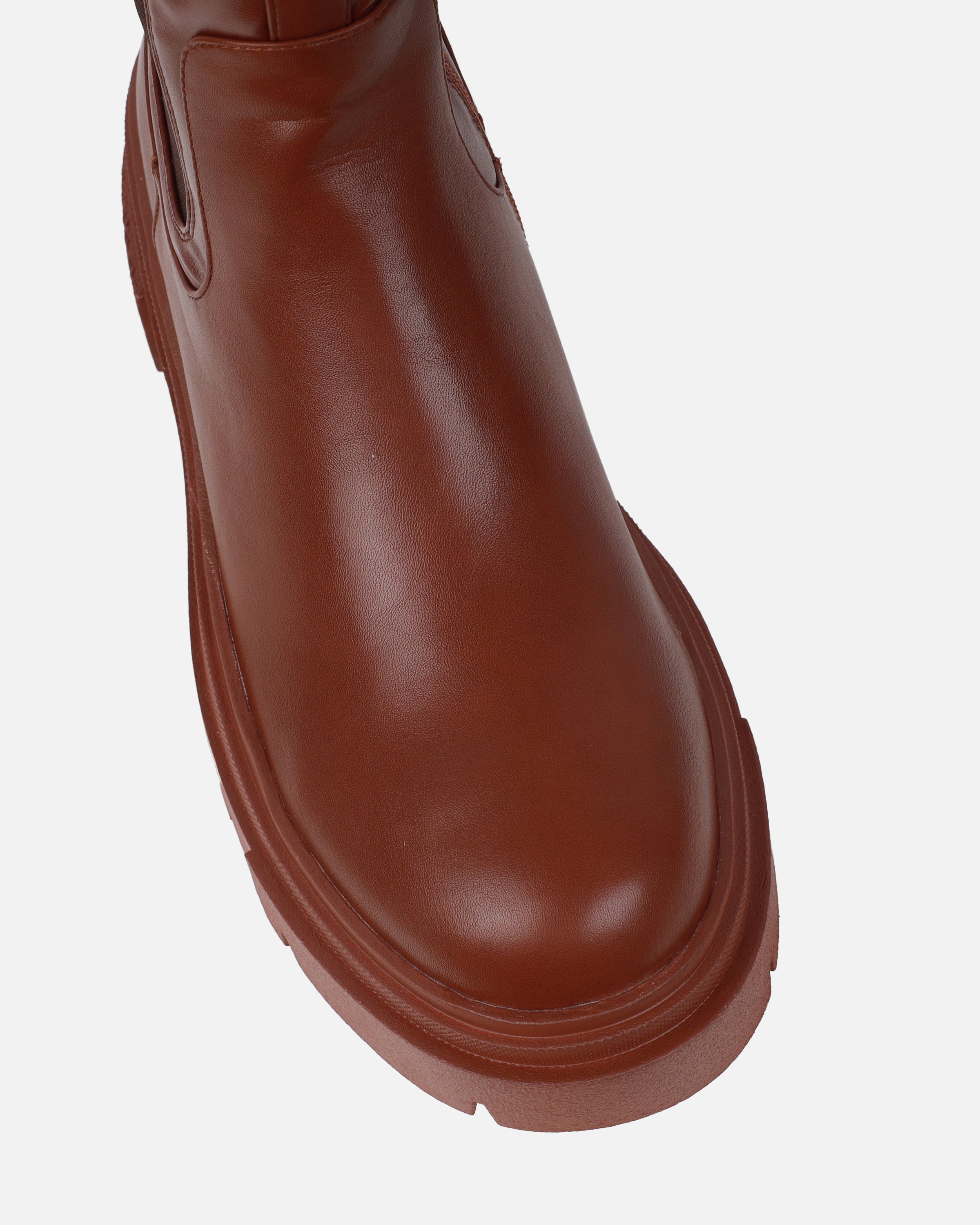 Tommo Tan Flat Chunky Knee High Boots | SIMMI London