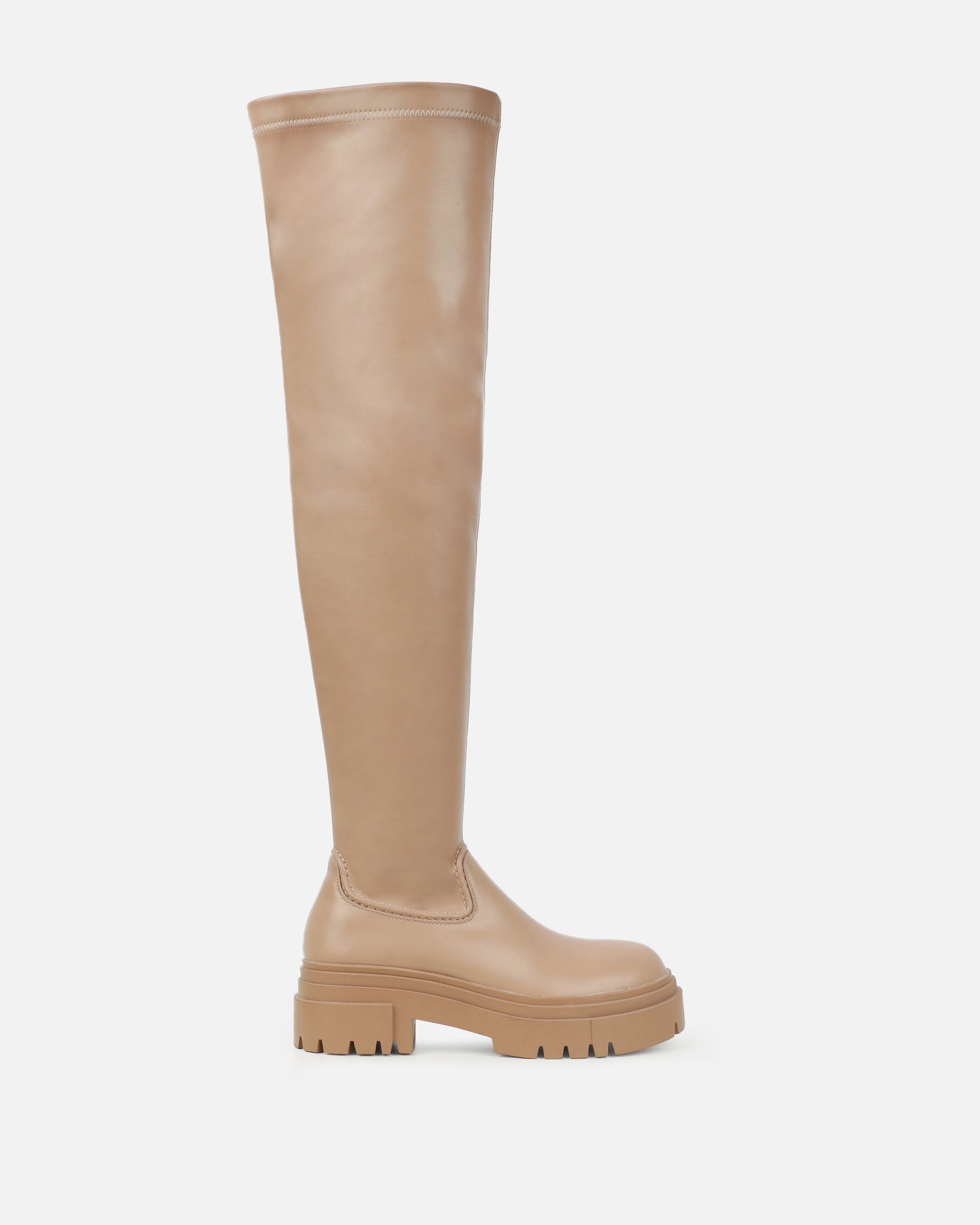 Wezley Dark Nude Flat Over The Knee Thigh High Boots | SIMMI London