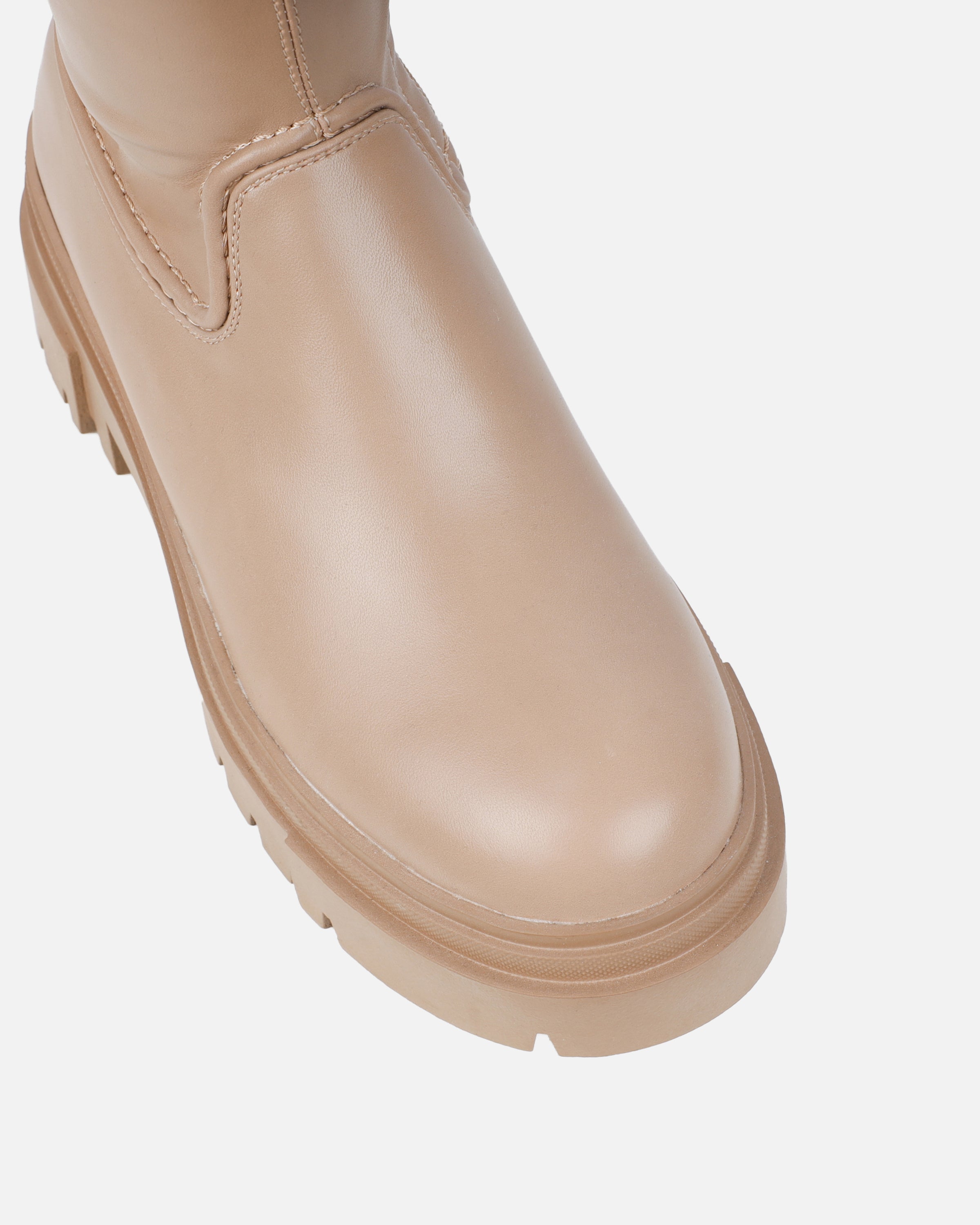 Wezley Dark Nude Flat Over The Knee Thigh High Boots | SIMMI London