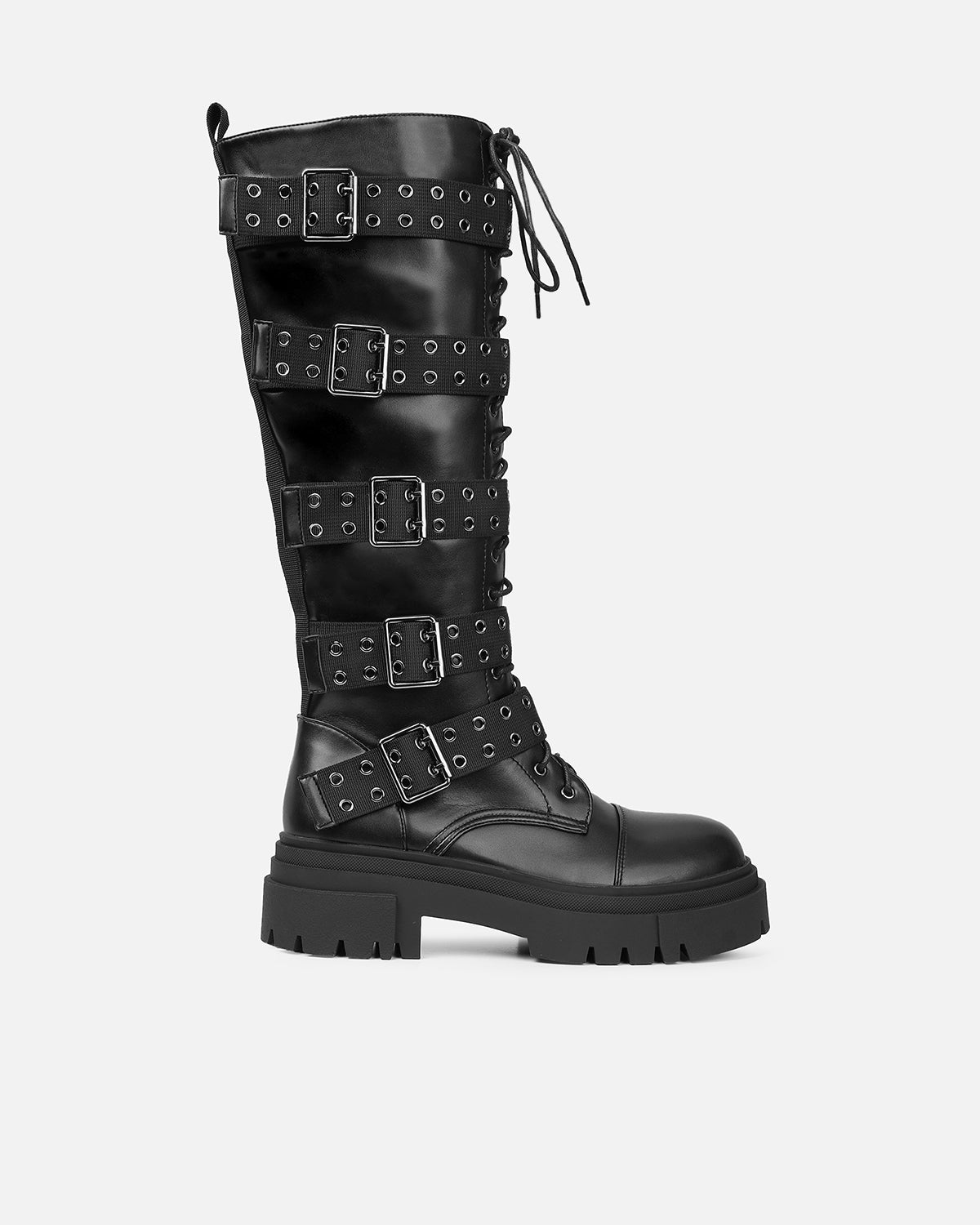 Benedict Black Multi Buckle Chunky Knee Boots | SIMMI London