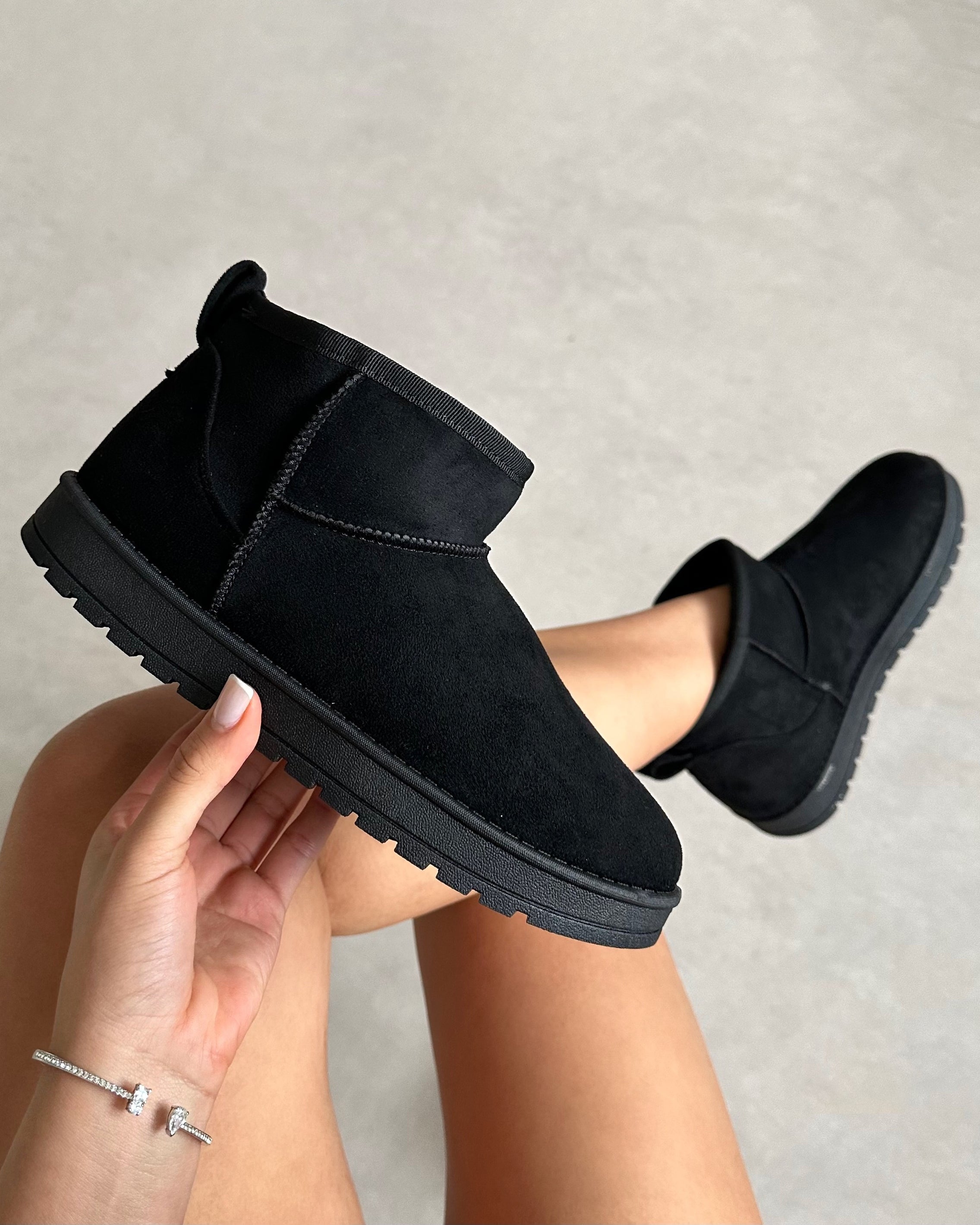Cosy Black Faux Suede Mini Boots | SIMMI London