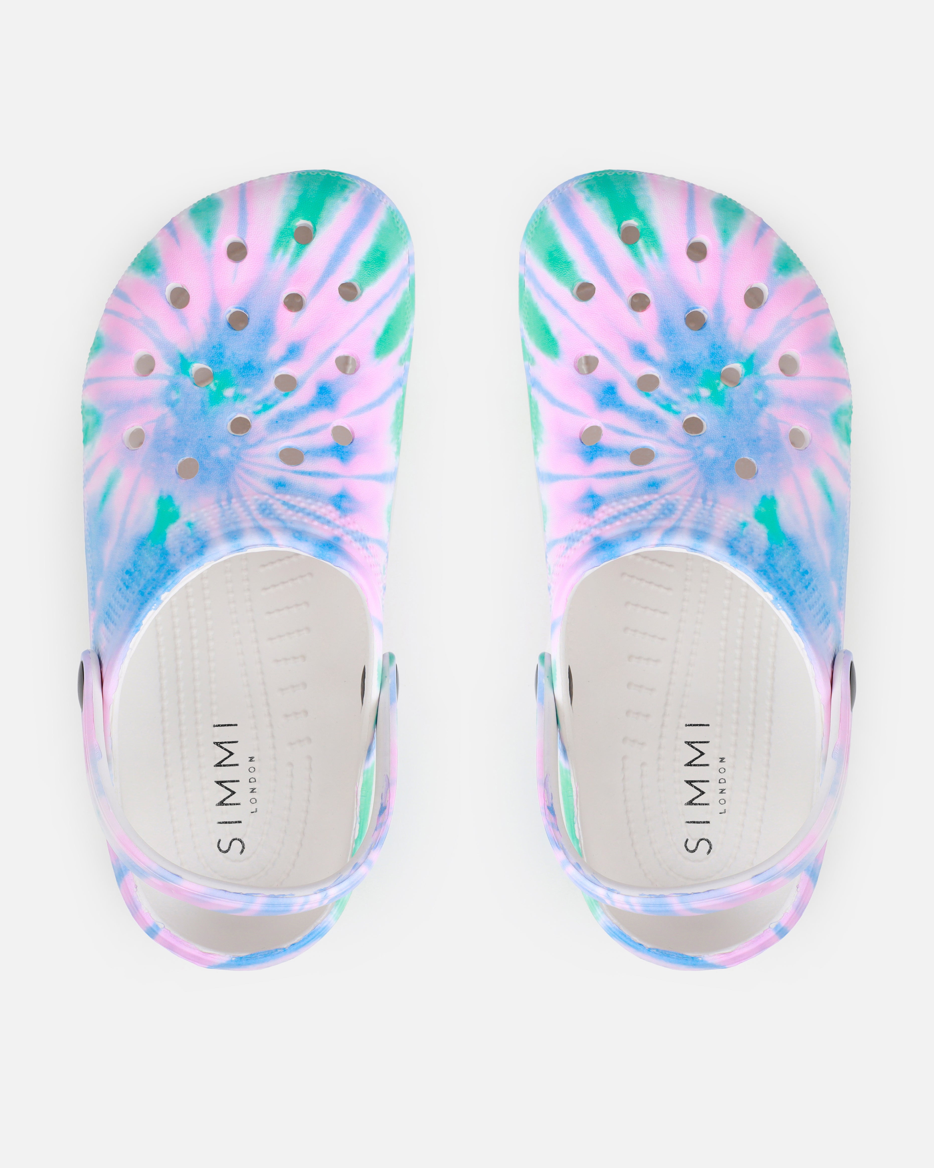 Cruz Pink And Green Tie Dye Moulded Flat Clogs | SIMMI London