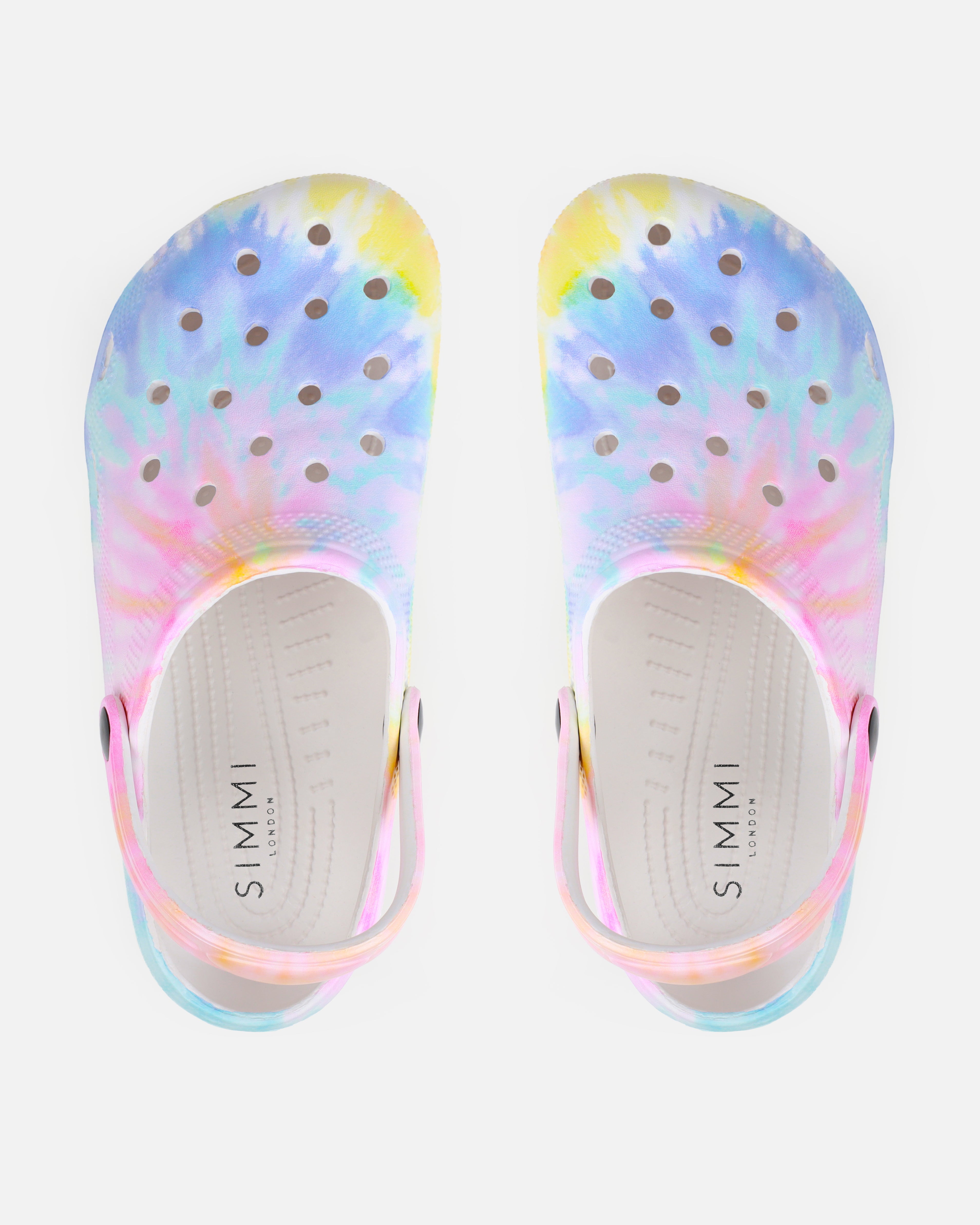Cruz Purple And Yellow Tie Dye Moulded Flat Clogs | SIMMI London