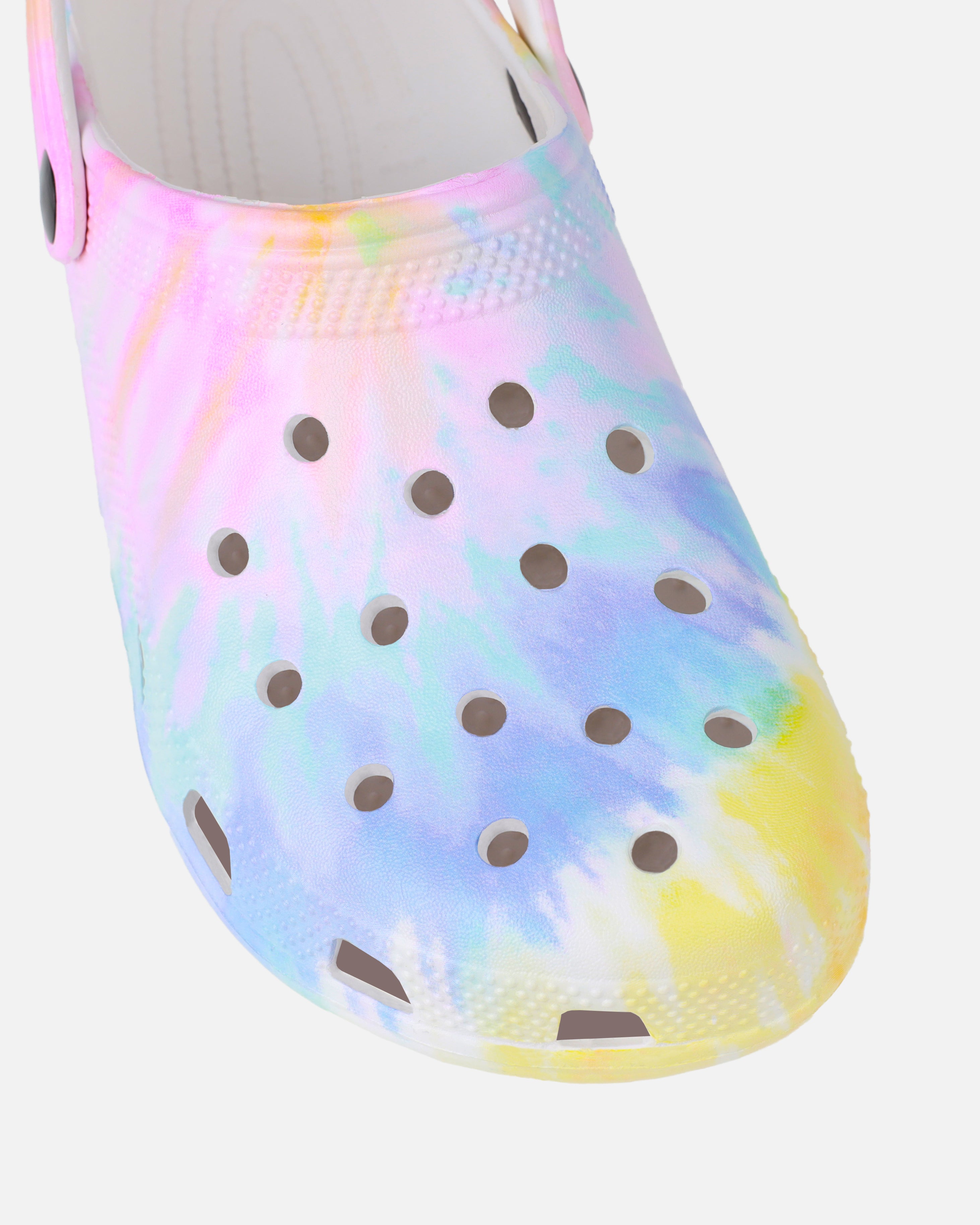 Cruz Purple And Yellow Tie Dye Moulded Flat Clogs | SIMMI London