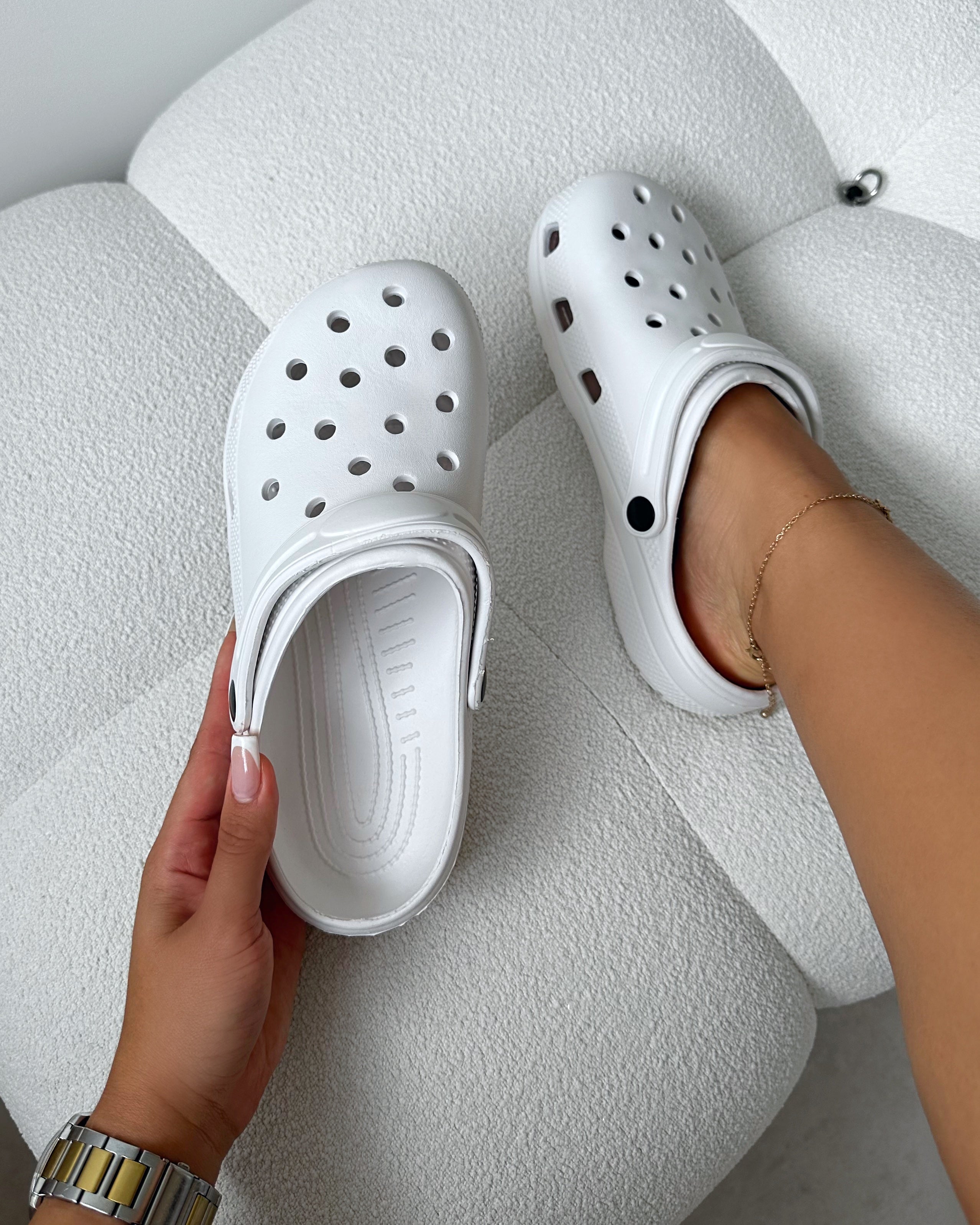 Cruz White Moulded Flat Clogs | SIMMI London